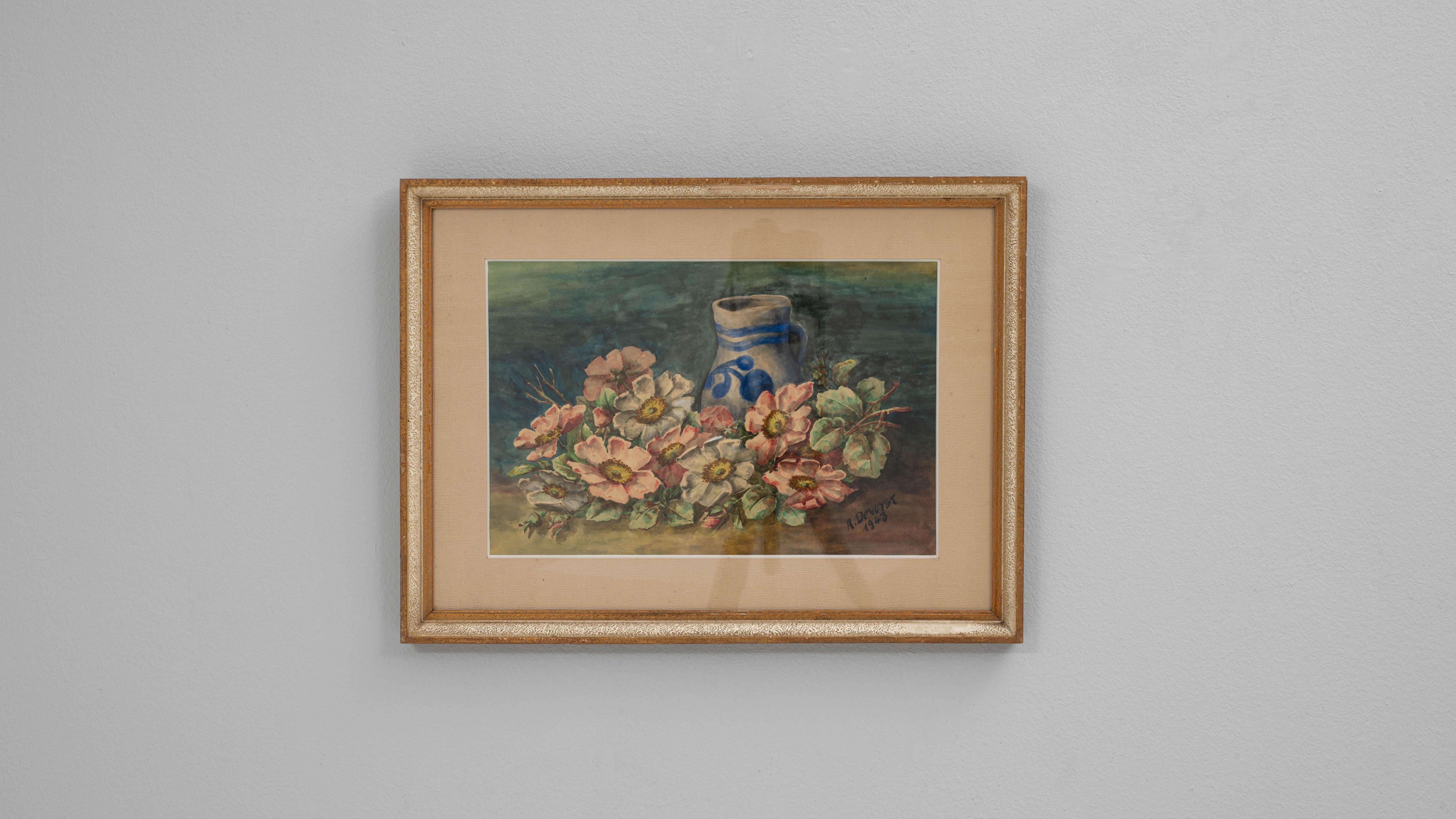 1943 Belgian Wall Art With Wooden Frame For Sale 5