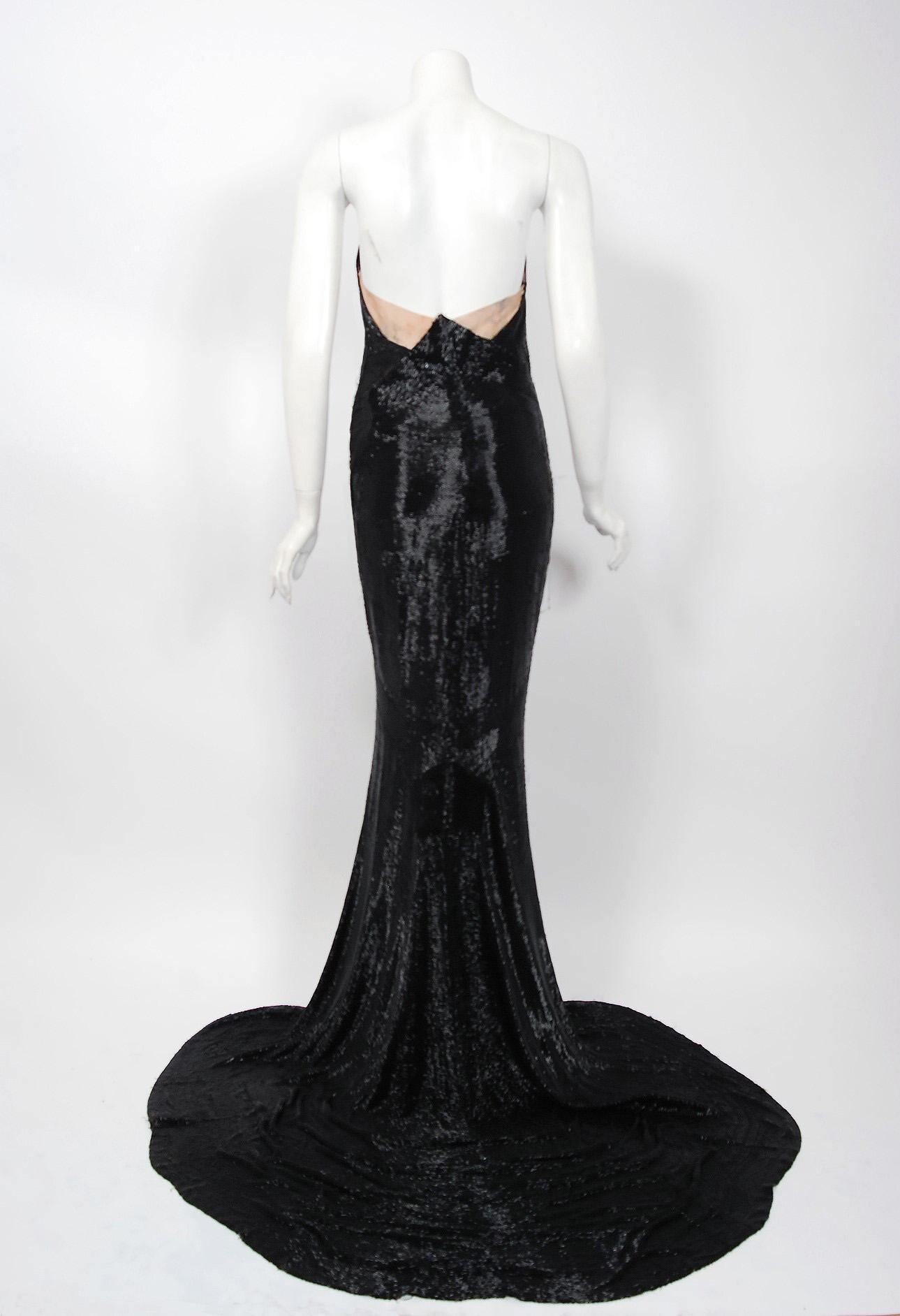 1943 Gilbert Adrian Couture Black Beaded Strapless Gown Worn By Lana Turner 3