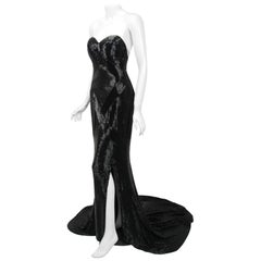 1943 Gilbert Adrian Couture Robe bustier noire perlée portée par Lana Turner