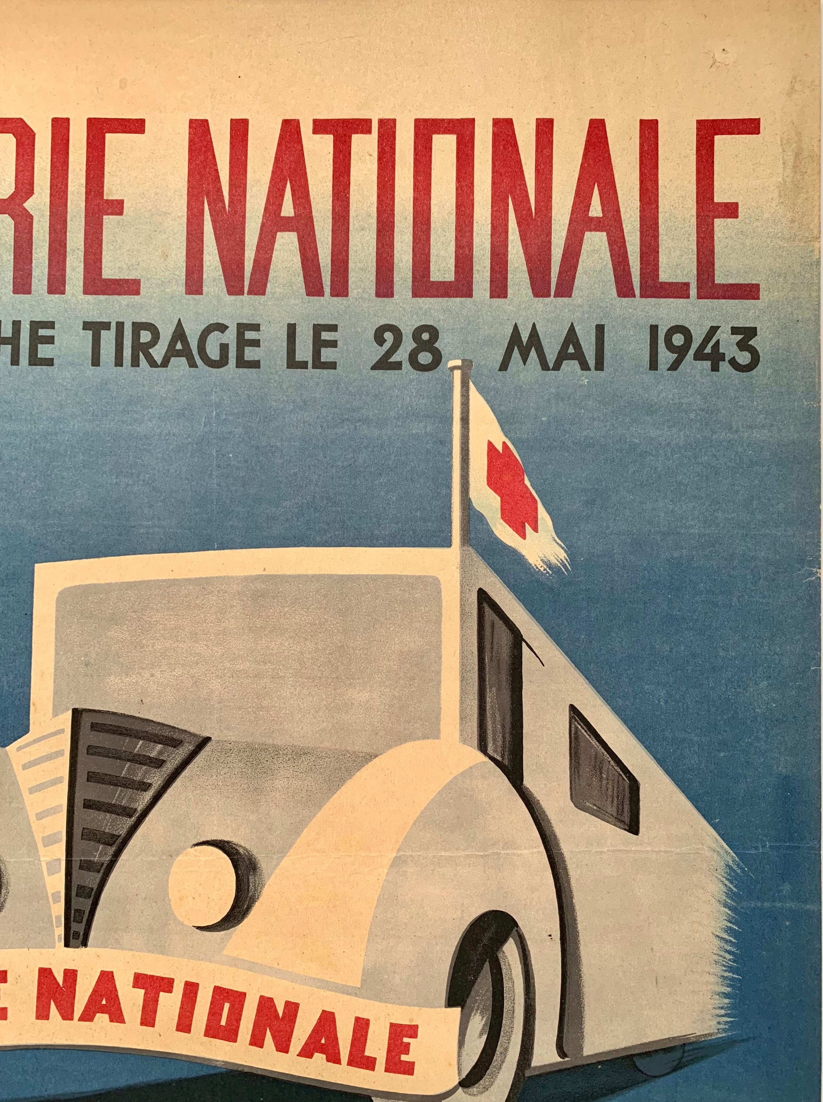 1943 Loterie Nationale - Poster litografico originale francese Vintage By In condizioni discrete in vendita a Hellerup, DK