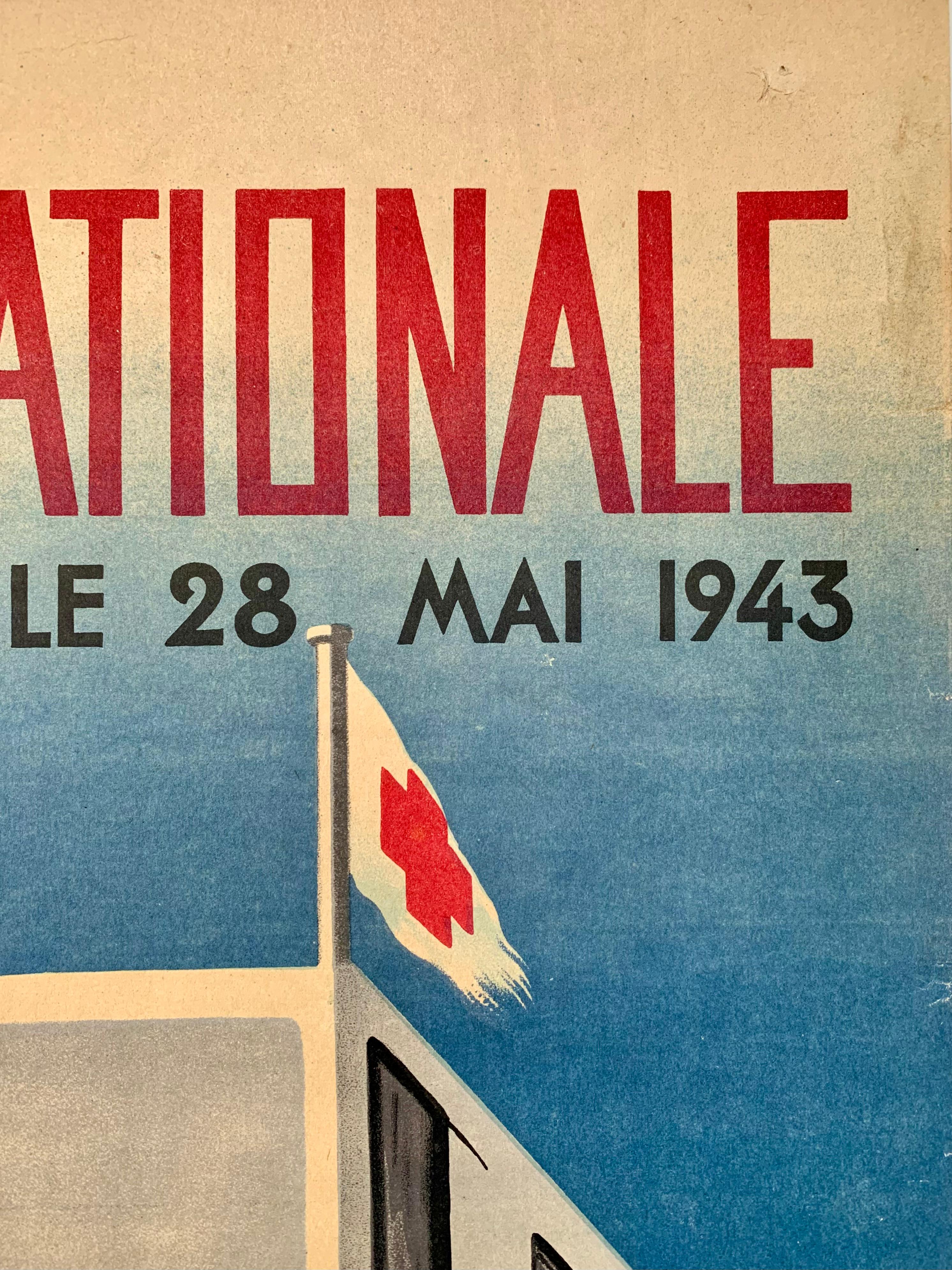 Carta 1943 Loterie Nationale - Poster litografico originale francese Vintage By in vendita