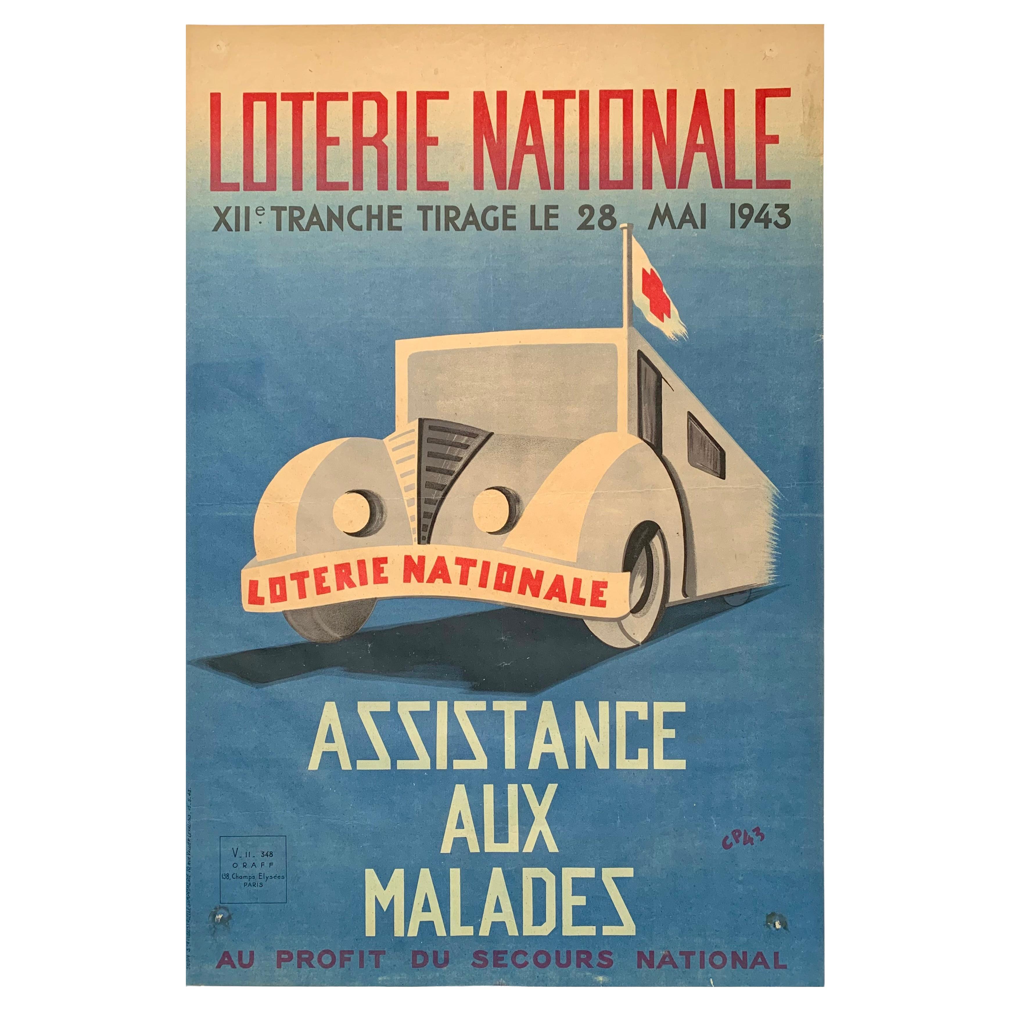 1943 Loterie Nationale - Poster litografico originale francese Vintage By