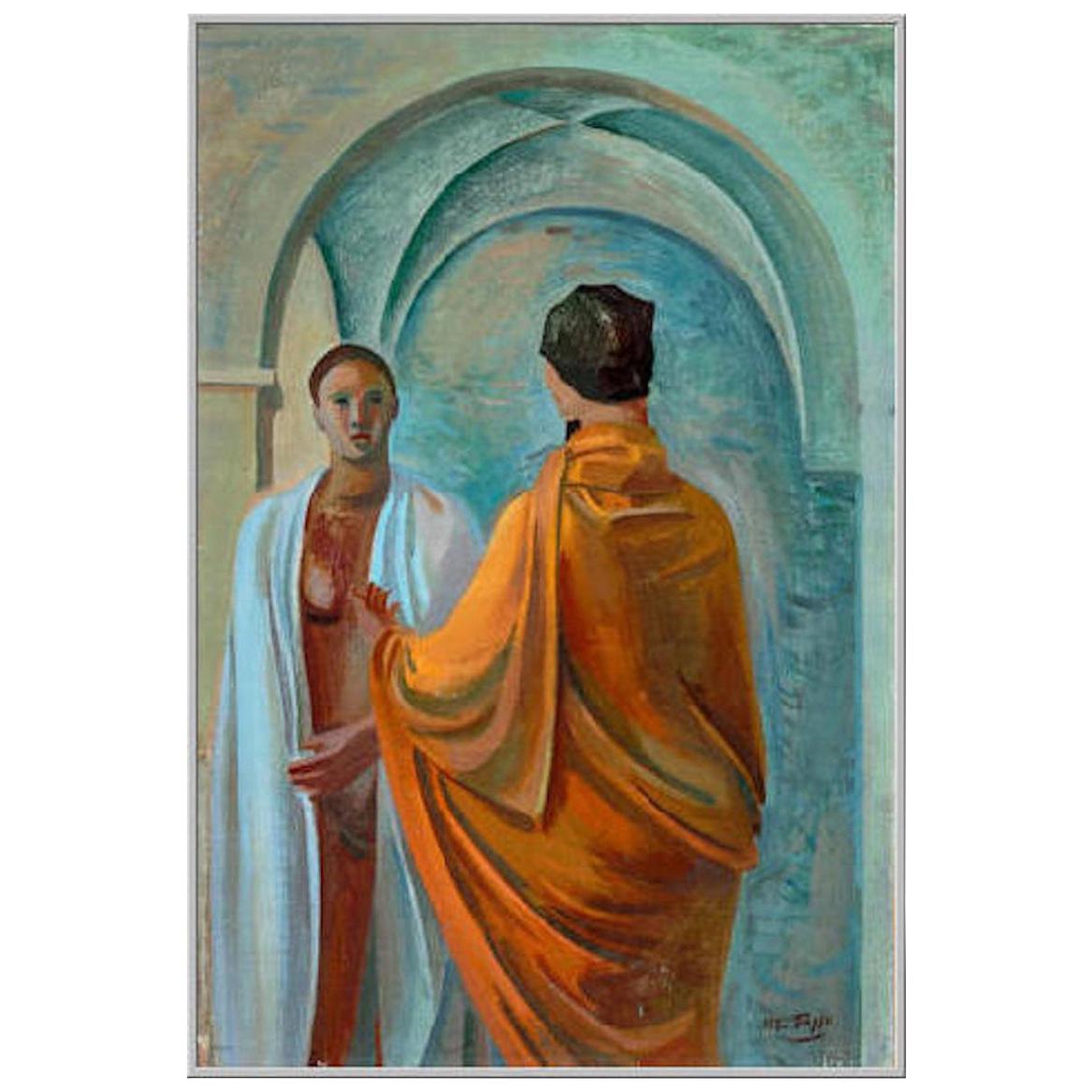 1943 Mario Tozzi "Confidenze" Oil on Canvas Painting
