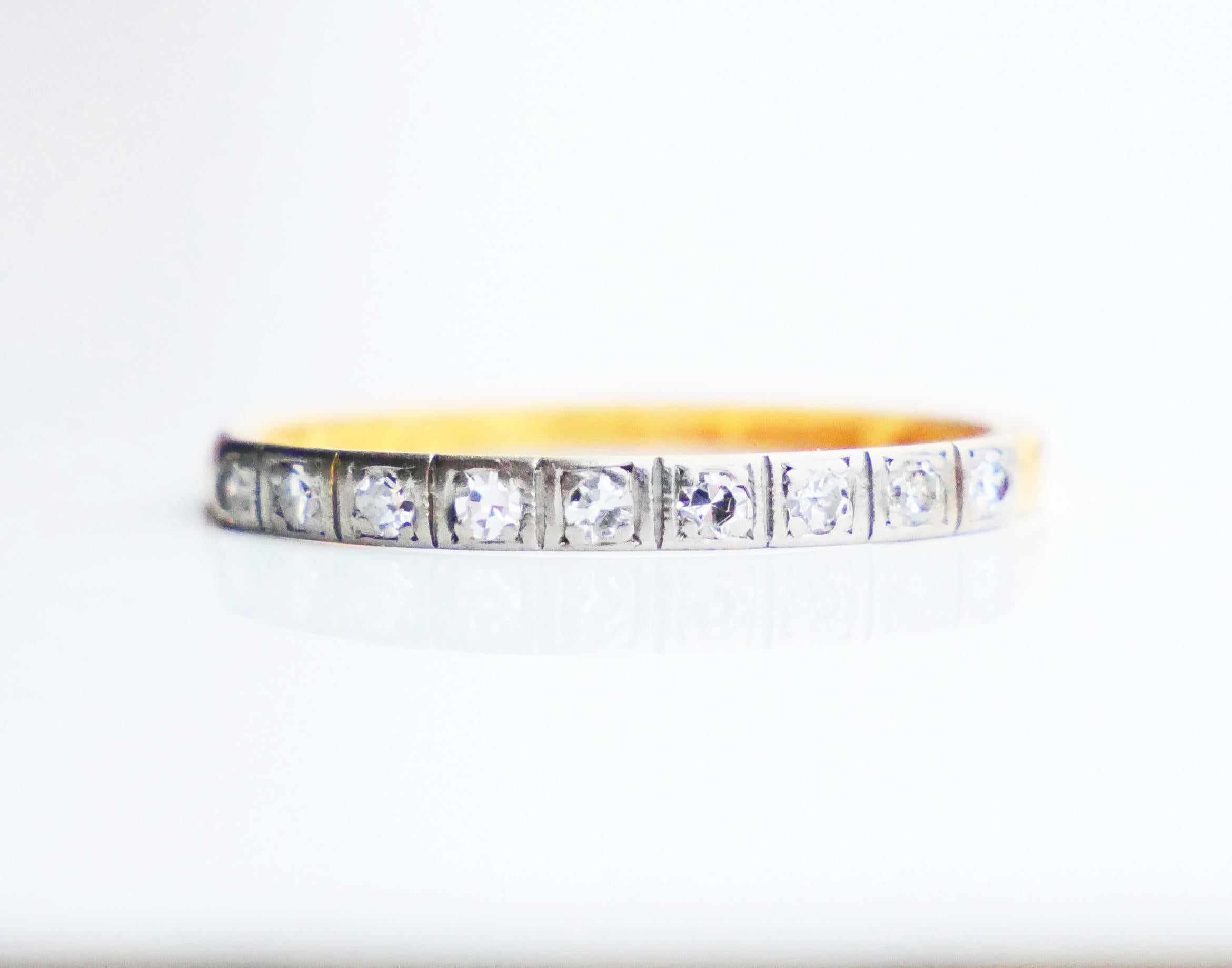 Art Deco 1943 Martine's Alliance Wedding Ring Diamonds solid 23K Gold Ø 7.25 US/2.4gr For Sale