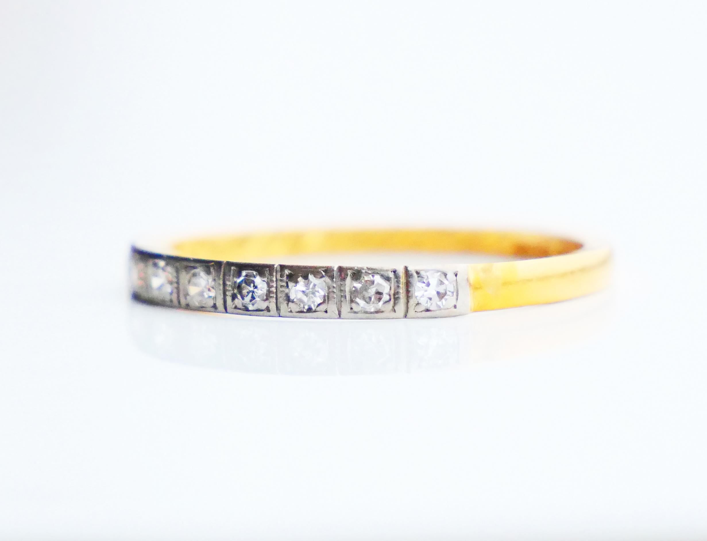 Old European Cut 1943 Martine's Alliance Wedding Ring Diamonds solid 23K Gold Ø 7.25 US/2.4gr For Sale