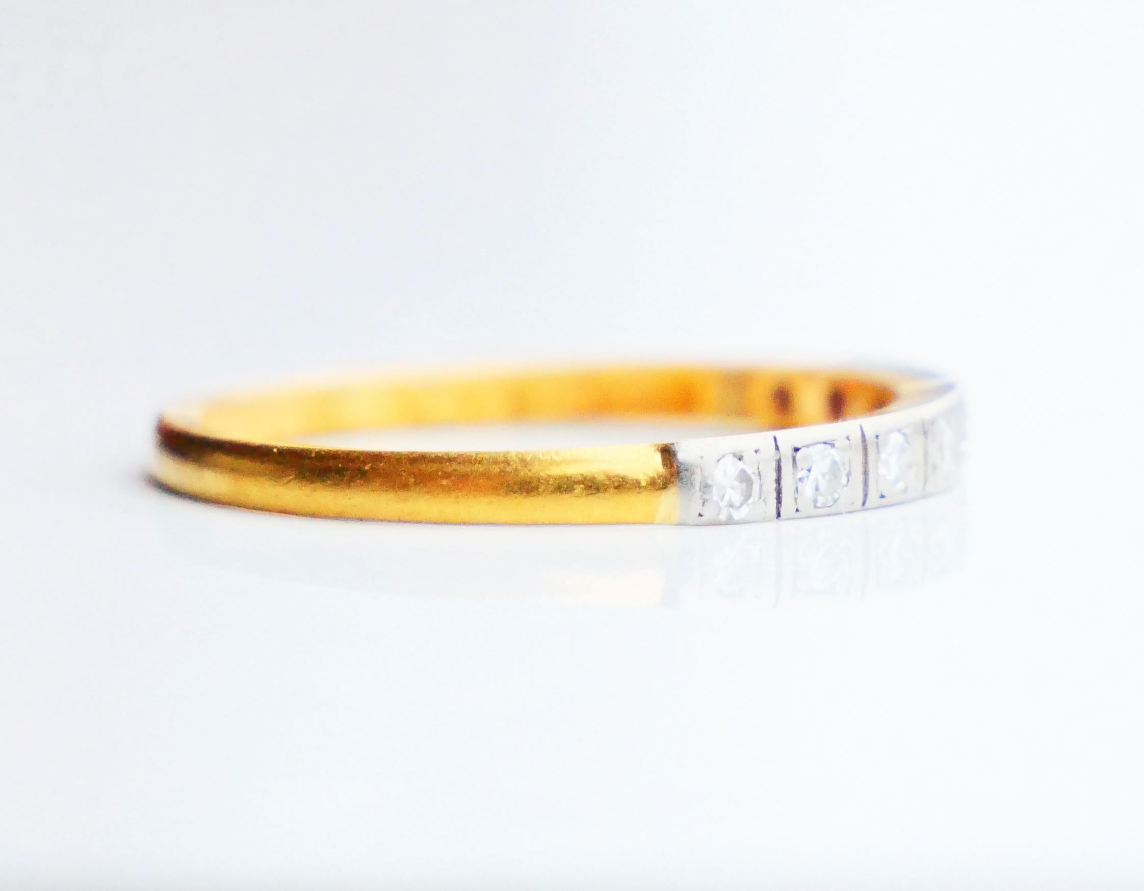 1943 Martine's Alliance Wedding Ring Diamonds solid 23K Gold Ø 7.25 US/2.4gr For Sale 1