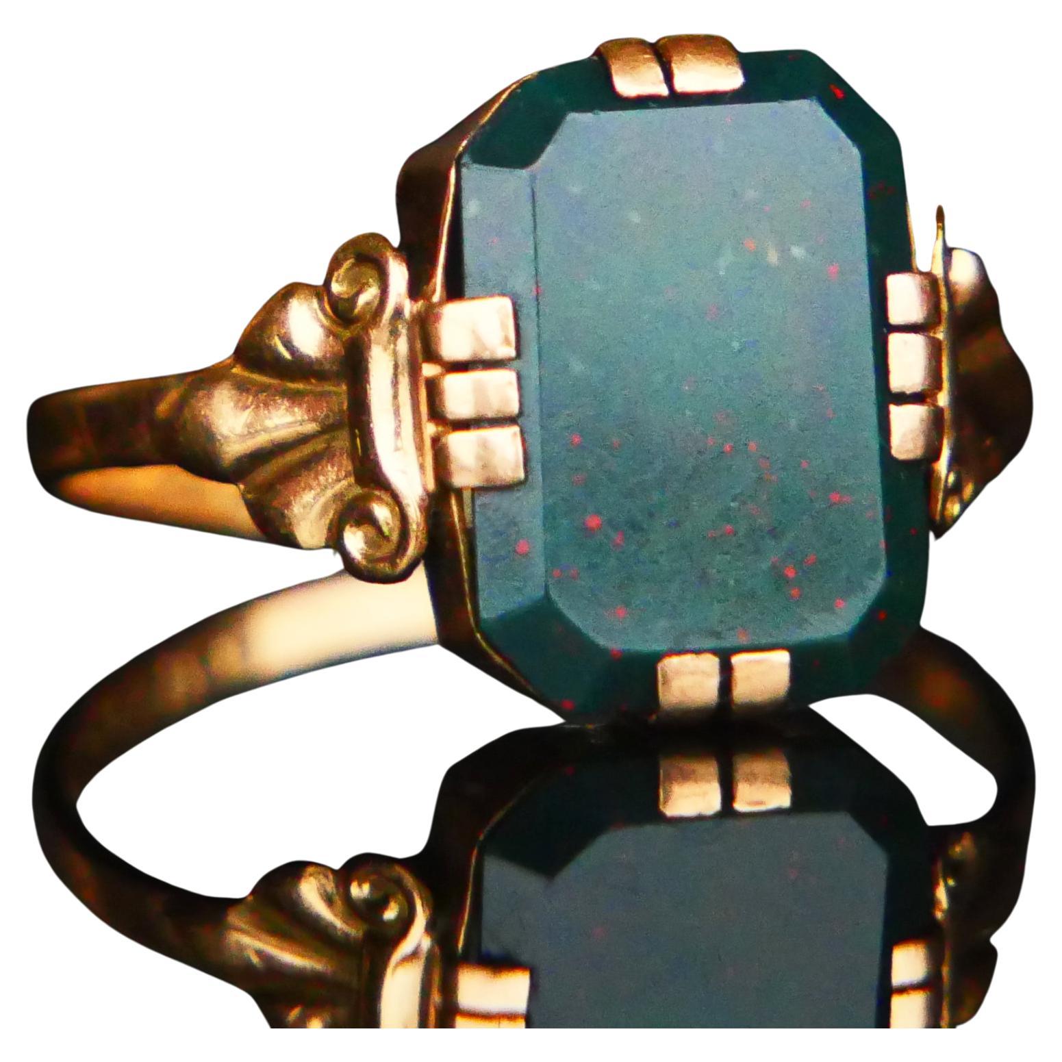 1943 Men Unisex Signet Ring 6ct. Blood stone solid 18K Gold ØUS 6.75 / 2.2gr