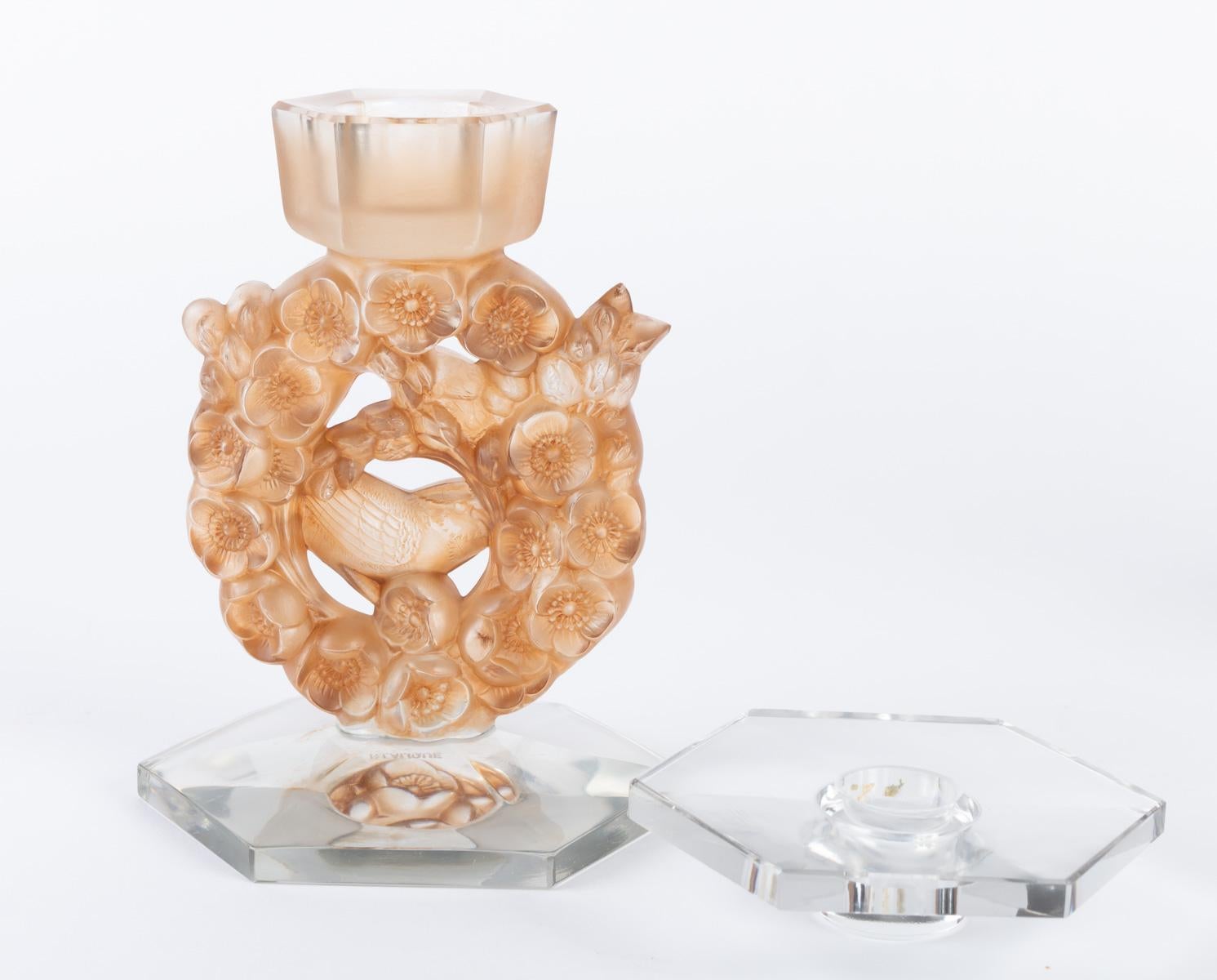 Mid-20th Century 1943 Original Rene Lalique Pair of Mesanges Candleholders Glass & Sepia Patina