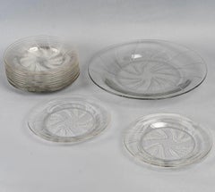 1943 René Lalique, Set Of 12 Plates + 1 Dish Lucerne Clear & Frosted Glass