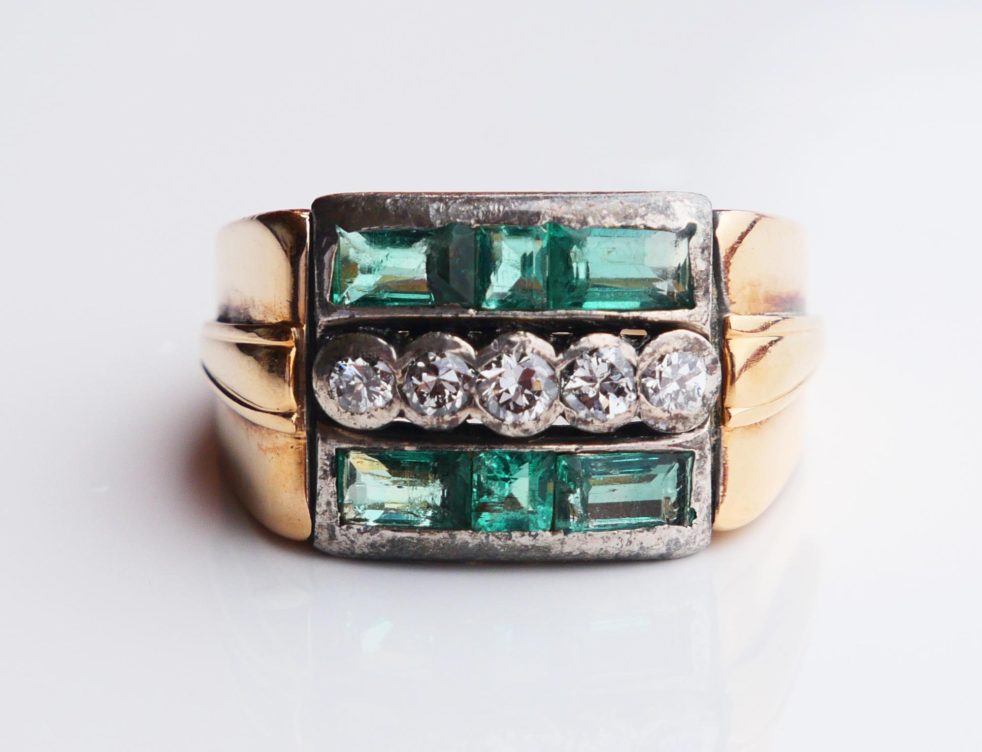1943 Bague 2ctw Emerald 0.4ctw Diamonds solid 18K Gold Silver ØUS6.75 / 5.75 gr en vente 5