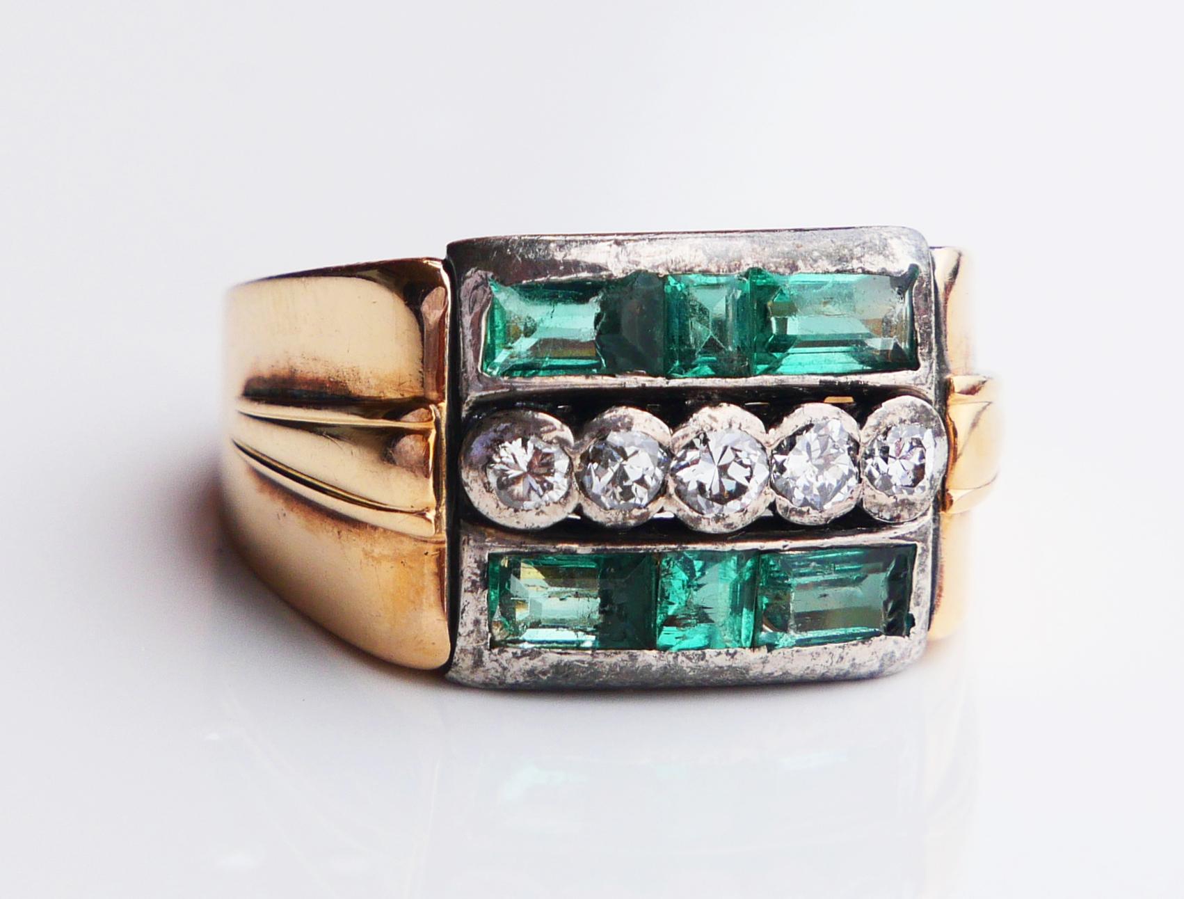 1943 Bague 2ctw Emerald 0.4ctw Diamonds solid 18K Gold Silver ØUS6.75 / 5.75 gr en vente 6
