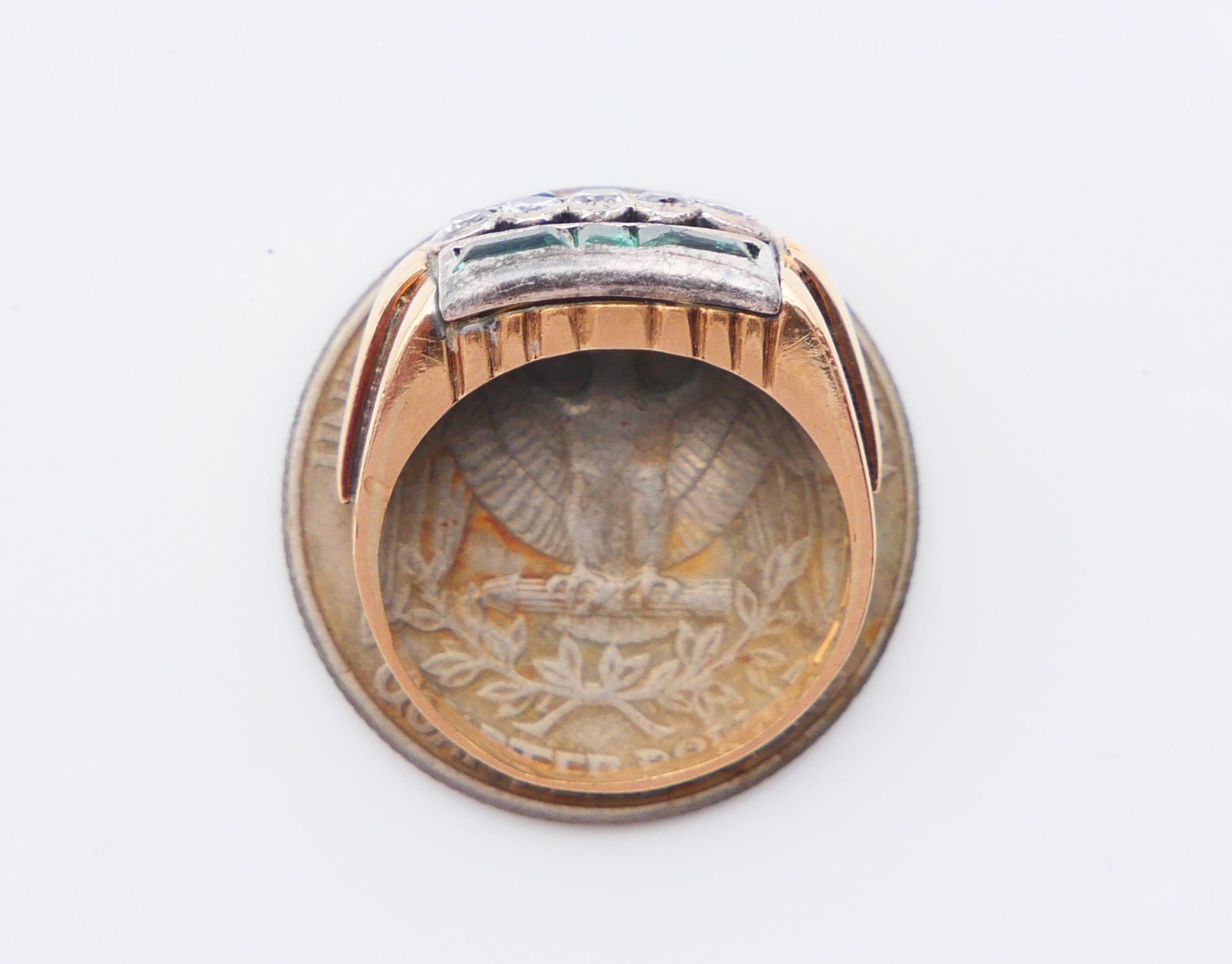 1943 Bague 2ctw Emerald 0.4ctw Diamonds solid 18K Gold Silver ØUS6.75 / 5.75 gr en vente 8