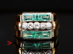 1943 Anello 2ctw Smeraldo 0.4ctw Diamanti massicci Oro 18K Argento ØUS6.75 / 5.75 gr
