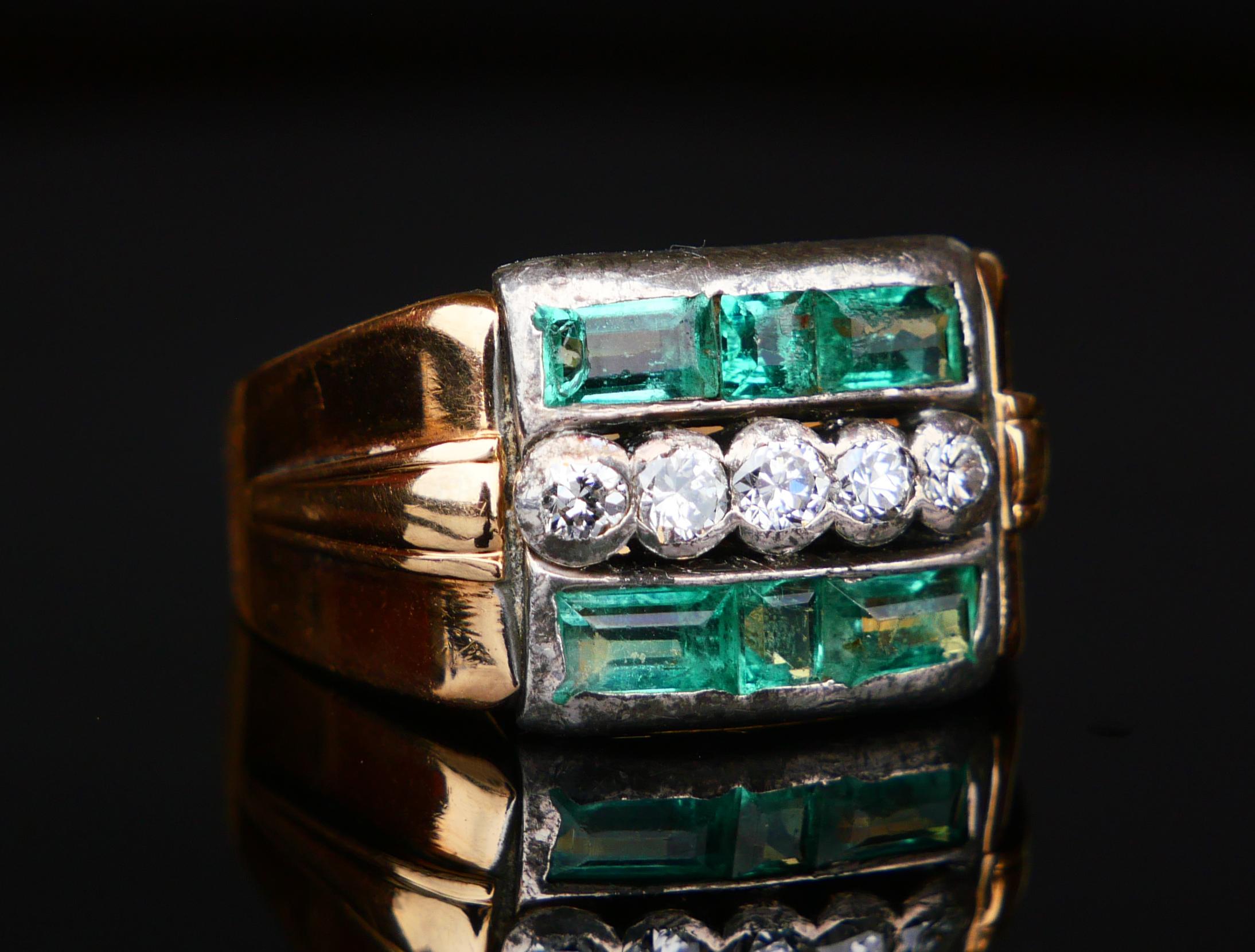 Art déco 1943 Bague 2ctw Emerald 0.4ctw Diamonds solid 18K Gold Silver ØUS6.75 / 5.75 gr en vente