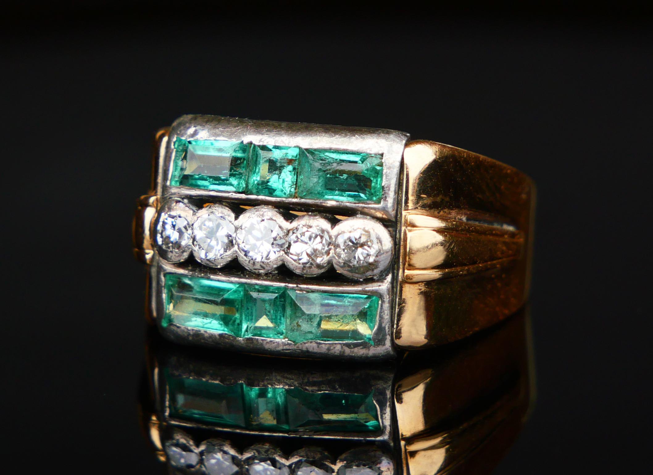 Taille émeraude 1943 Bague 2ctw Emerald 0.4ctw Diamonds solid 18K Gold Silver ØUS6.75 / 5.75 gr en vente