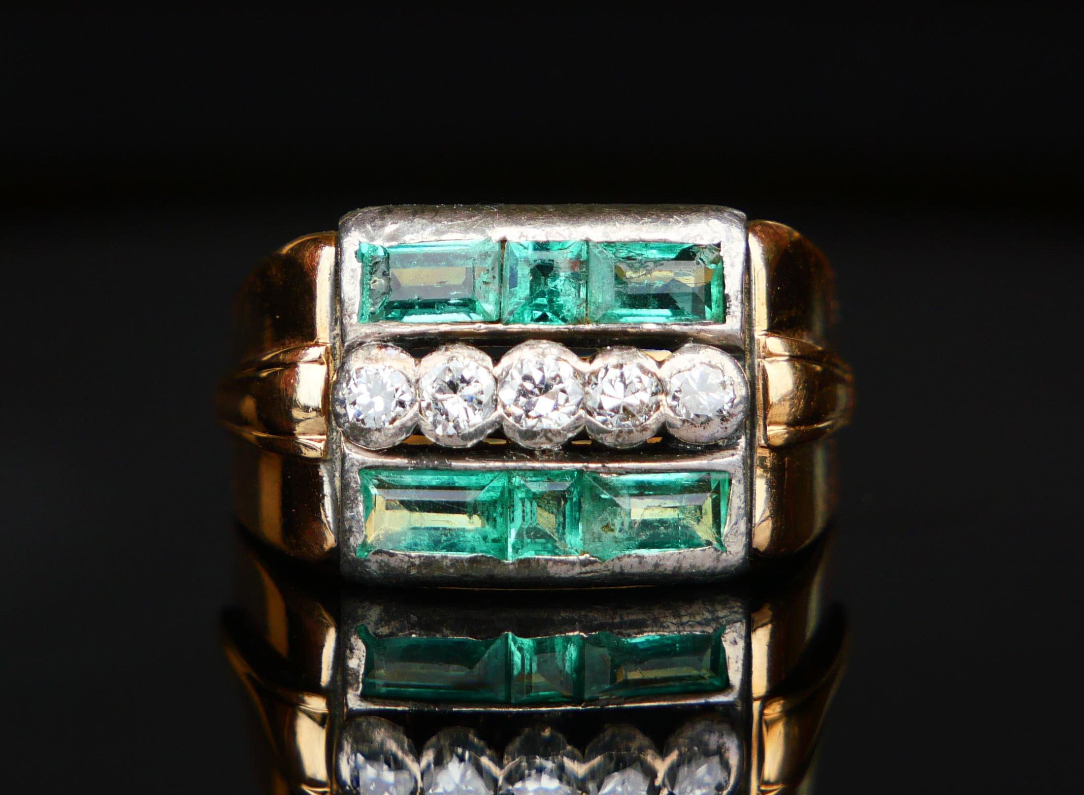 1943 Bague 2ctw Emerald 0.4ctw Diamonds solid 18K Gold Silver ØUS6.75 / 5.75 gr en vente 1