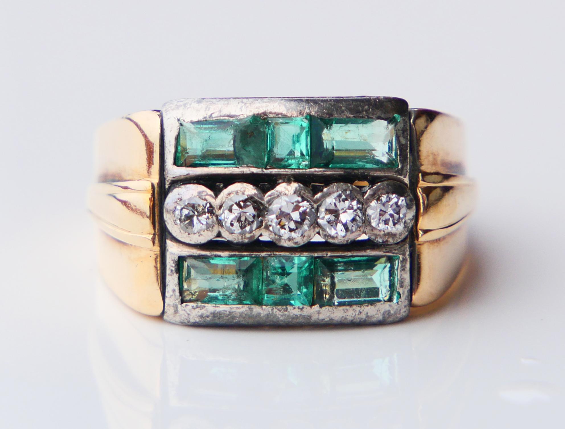1943 Bague 2ctw Emerald 0.4ctw Diamonds solid 18K Gold Silver ØUS6.75 / 5.75 gr en vente 2
