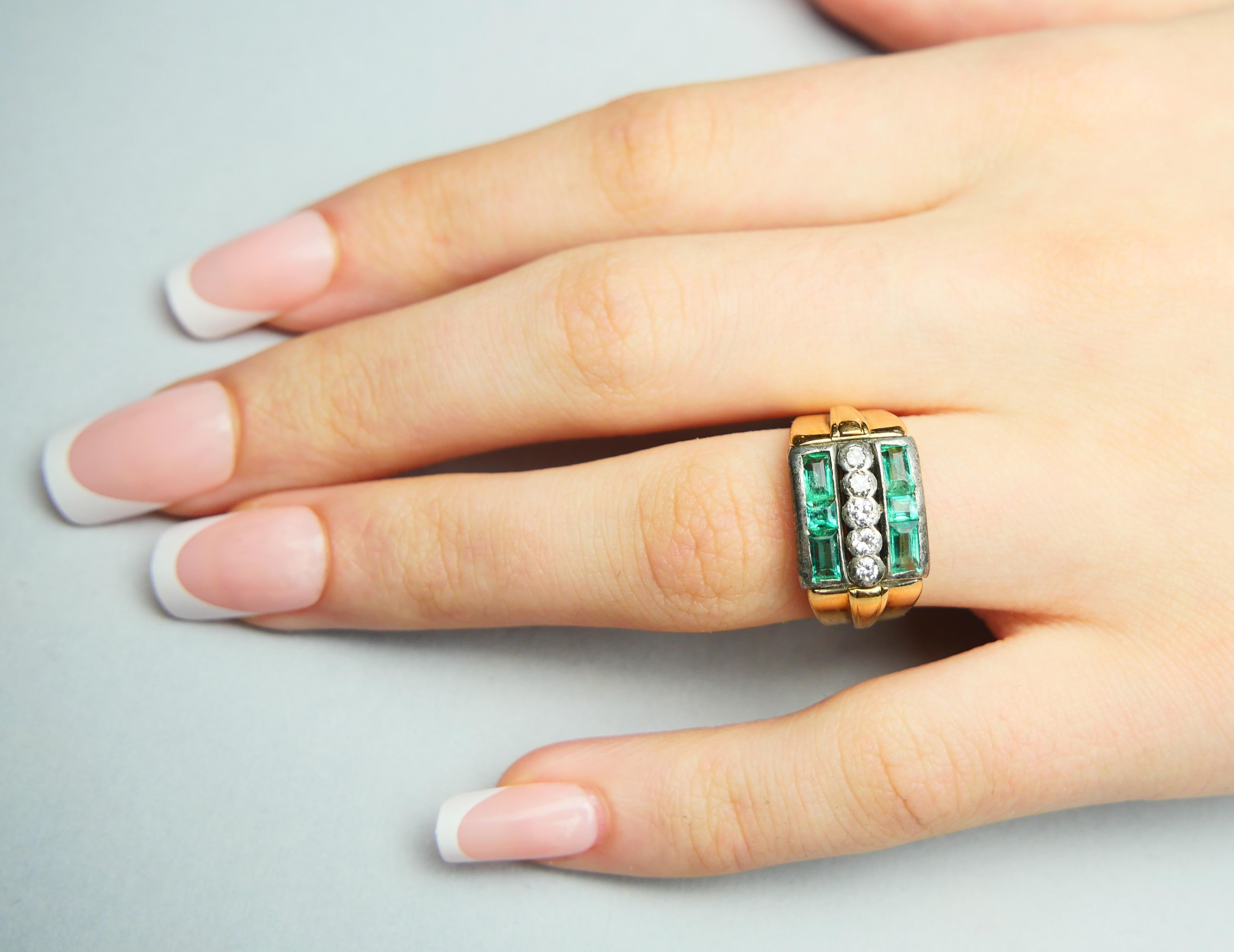 1943 Ring 2ctw Emerald 0.4ctw Diamonds solid 18K Gold Silver ØUS6.75 / 5.75 gr For Sale 2
