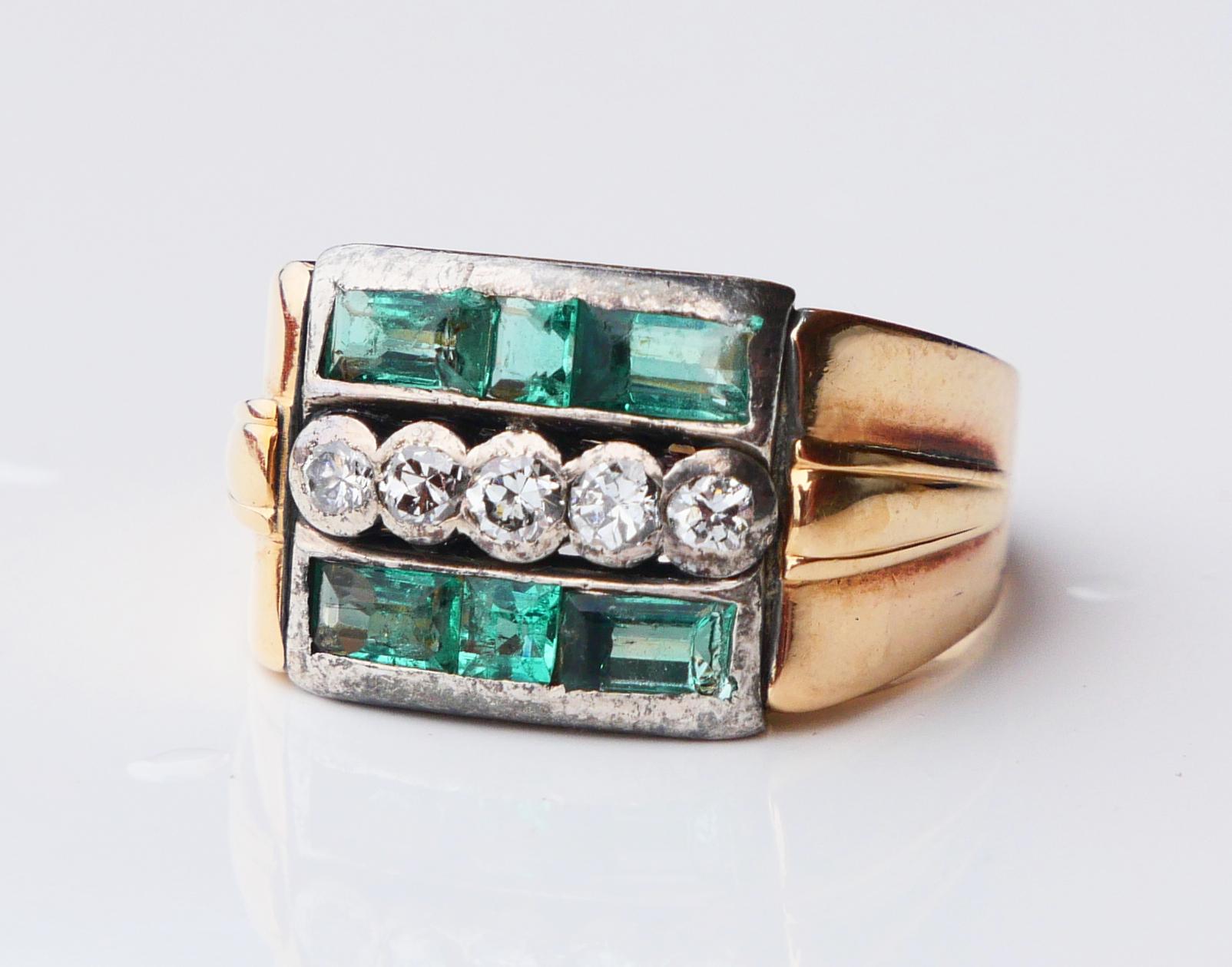 1943 Bague 2ctw Emerald 0.4ctw Diamonds solid 18K Gold Silver ØUS6.75 / 5.75 gr en vente 3