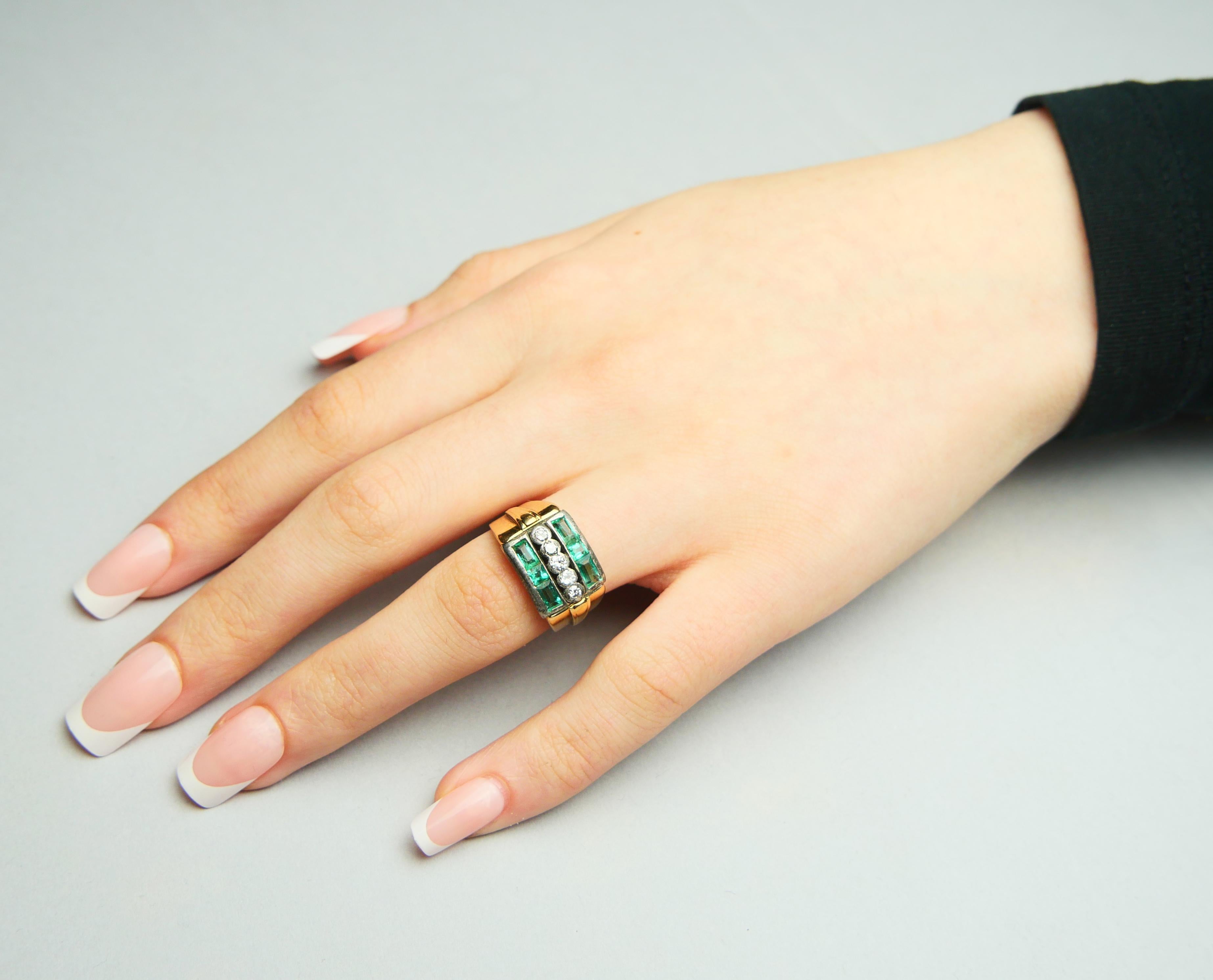 1943 Ring 2ctw Emerald 0.4ctw Diamonds solid 18K Gold Silver ØUS6.75 / 5.75 gr For Sale 3