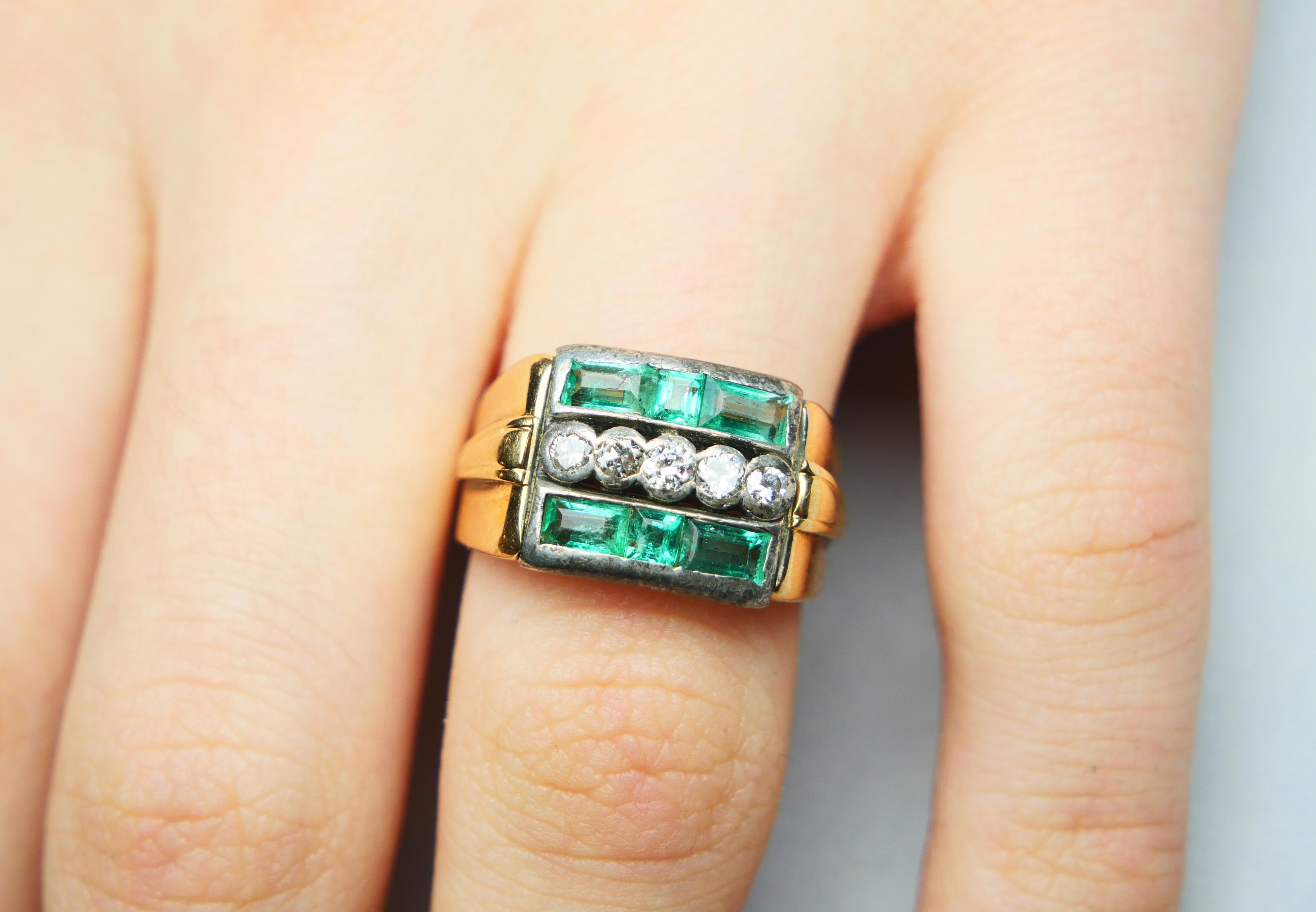 1943 Ring 2ctw Emerald 0.4ctw Diamonds solid 18K Gold Silver ØUS6.75 / 5.75 gr For Sale 4