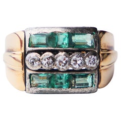 1943 Bague 2ctw Emerald 0.4ctw Diamonds solid 18K Gold Silver ØUS6.75 / 5.75 gr