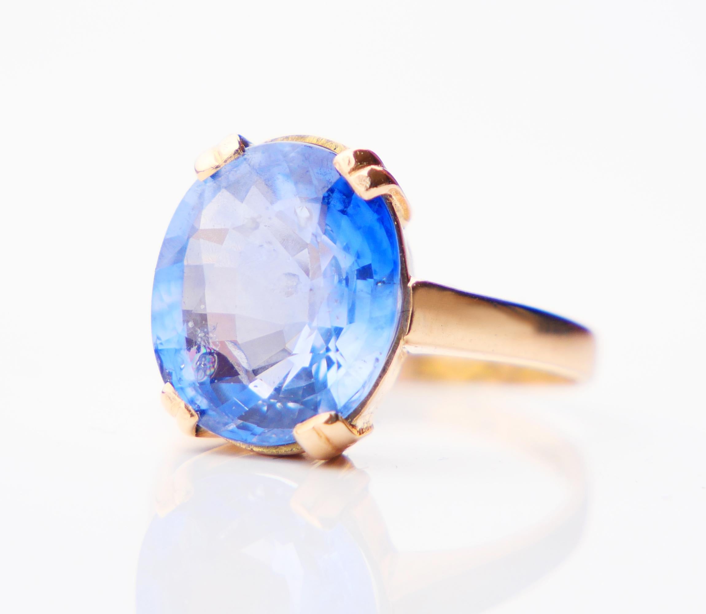 1943 Ring 5.5 ct natural Cornflow Blue Sapphire solid 18K Gold Ø US4.75/ 4gr For Sale 6