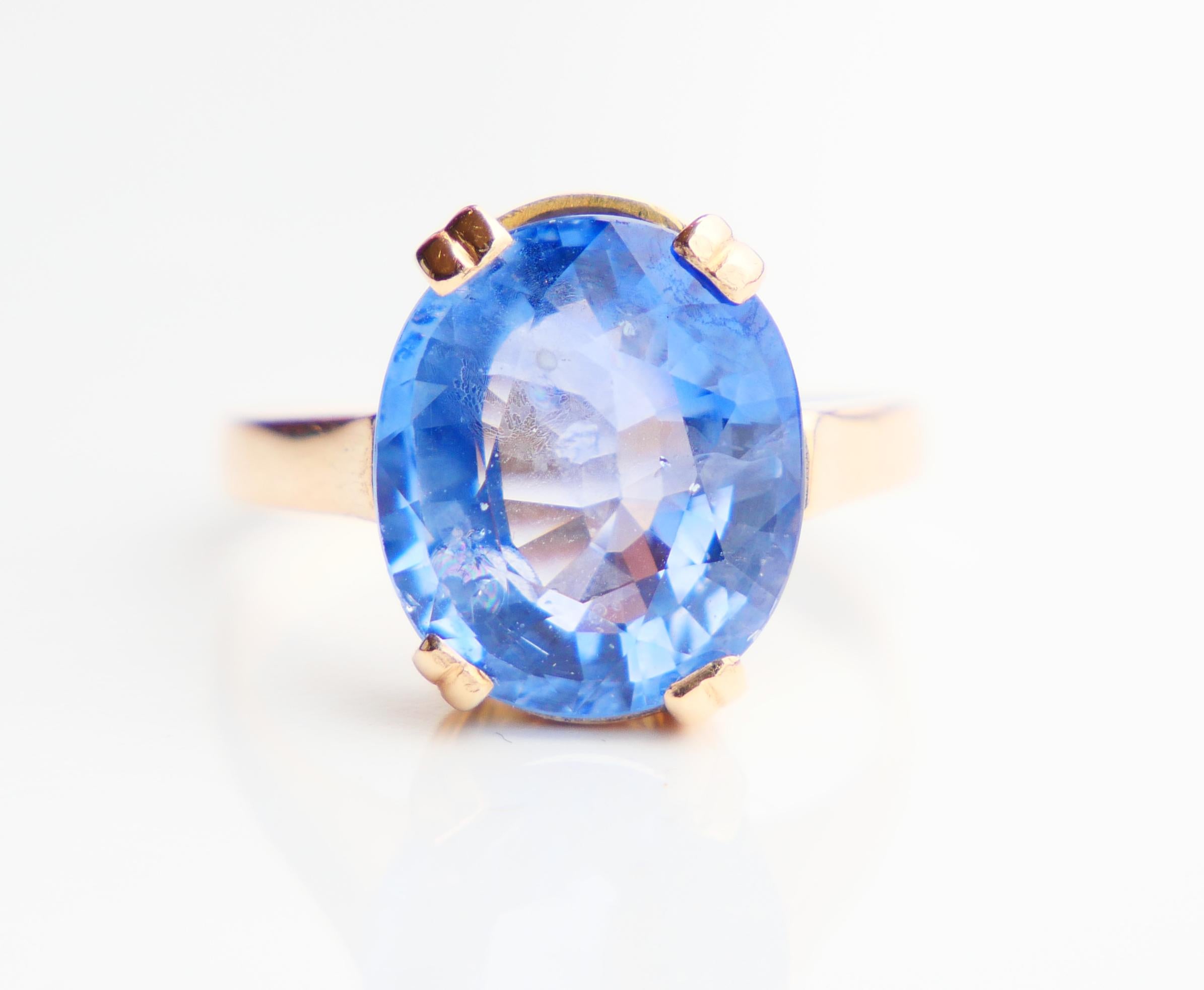 1943 Ring 5.5 ct natural Cornflow Blue Sapphire solid 18K Gold Ø US4.75/ 4gr For Sale 7