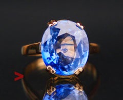 1943 Ring 6.5 ct natural Cornflow Blue Sapphire solid 18K Gold Ø US4.75/ 4gr
