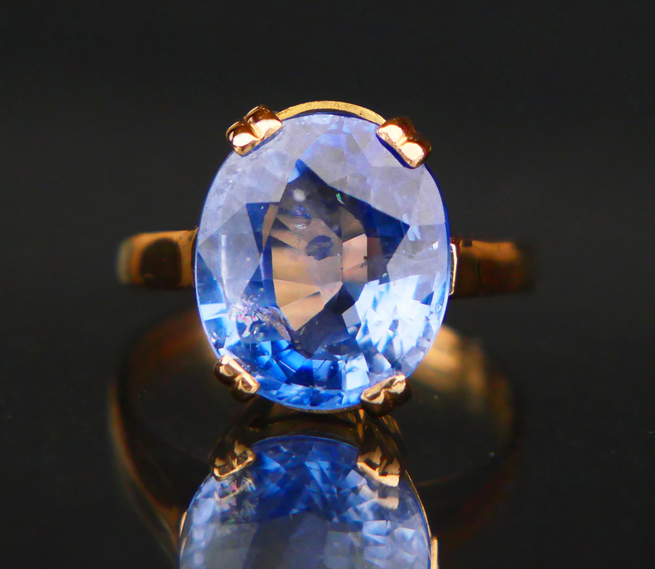 Retro 1943 Ring 5.5 ct natural Cornflow Blue Sapphire solid 18K Gold Ø US4.75/ 4gr For Sale