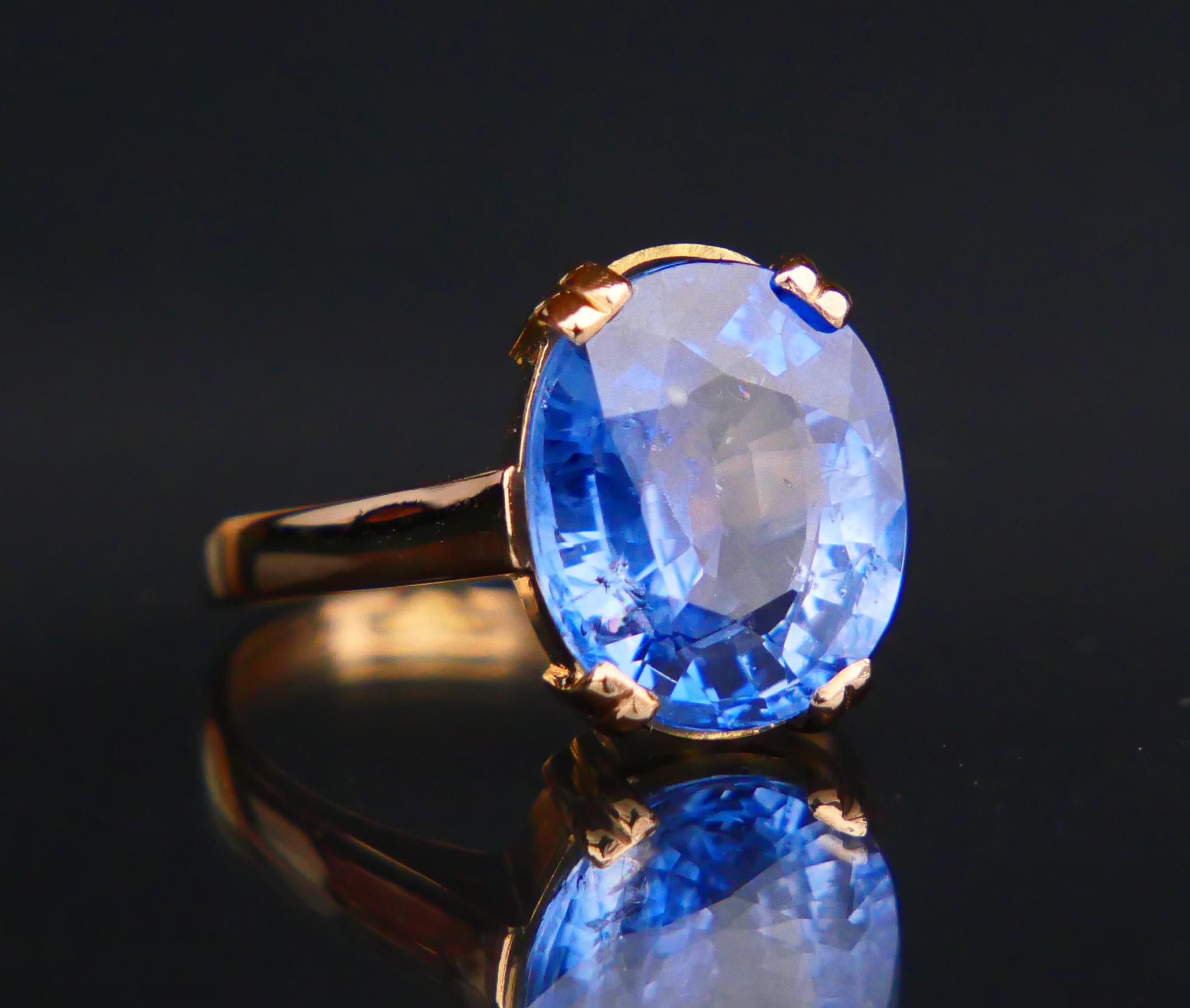 Oval Cut 1943 Ring 5.5 ct natural Cornflow Blue Sapphire solid 18K Gold Ø US4.75/ 4gr For Sale