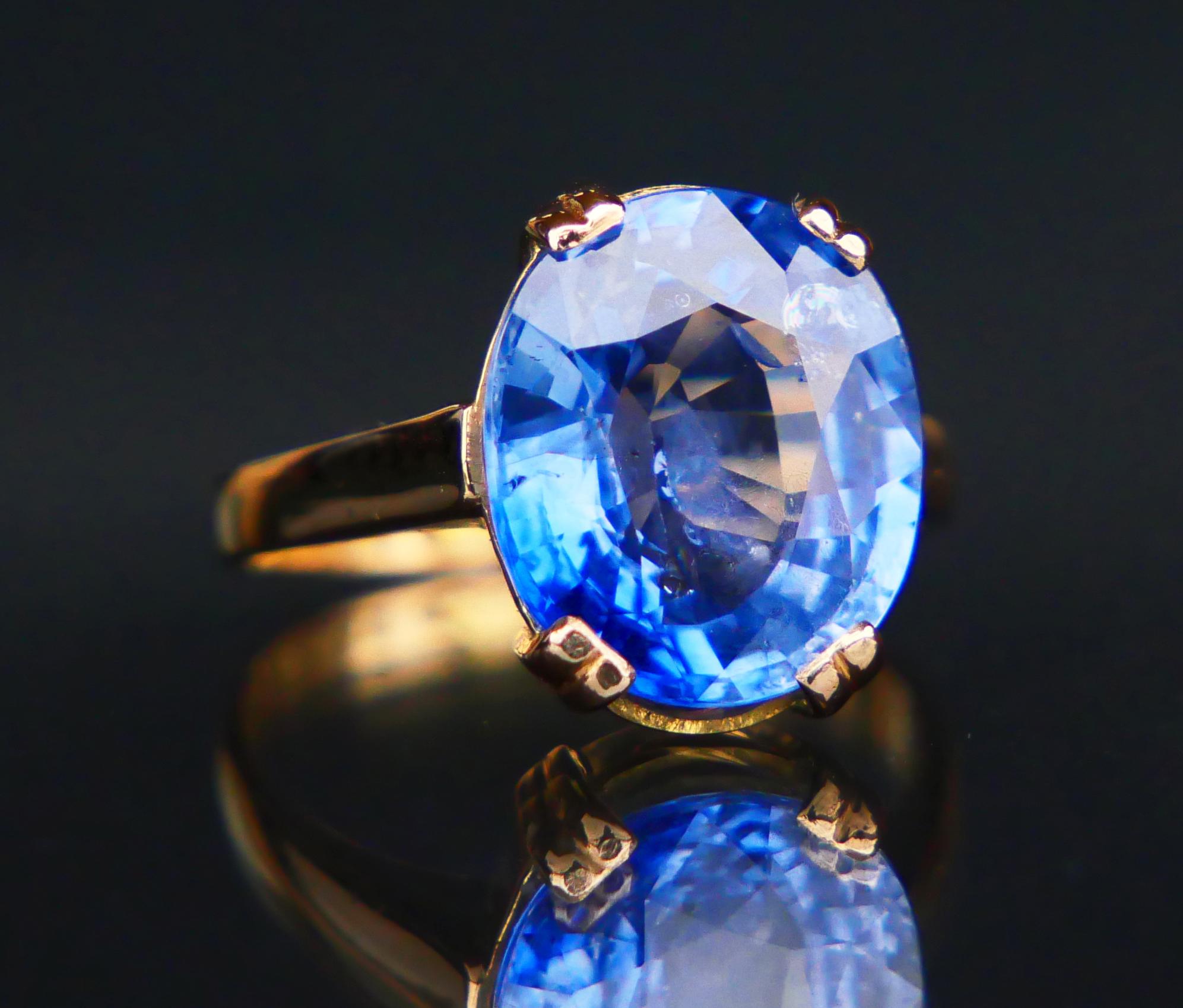 Women's 1943 Ring 5.5 ct natural Cornflow Blue Sapphire solid 18K Gold Ø US4.75/ 4gr For Sale