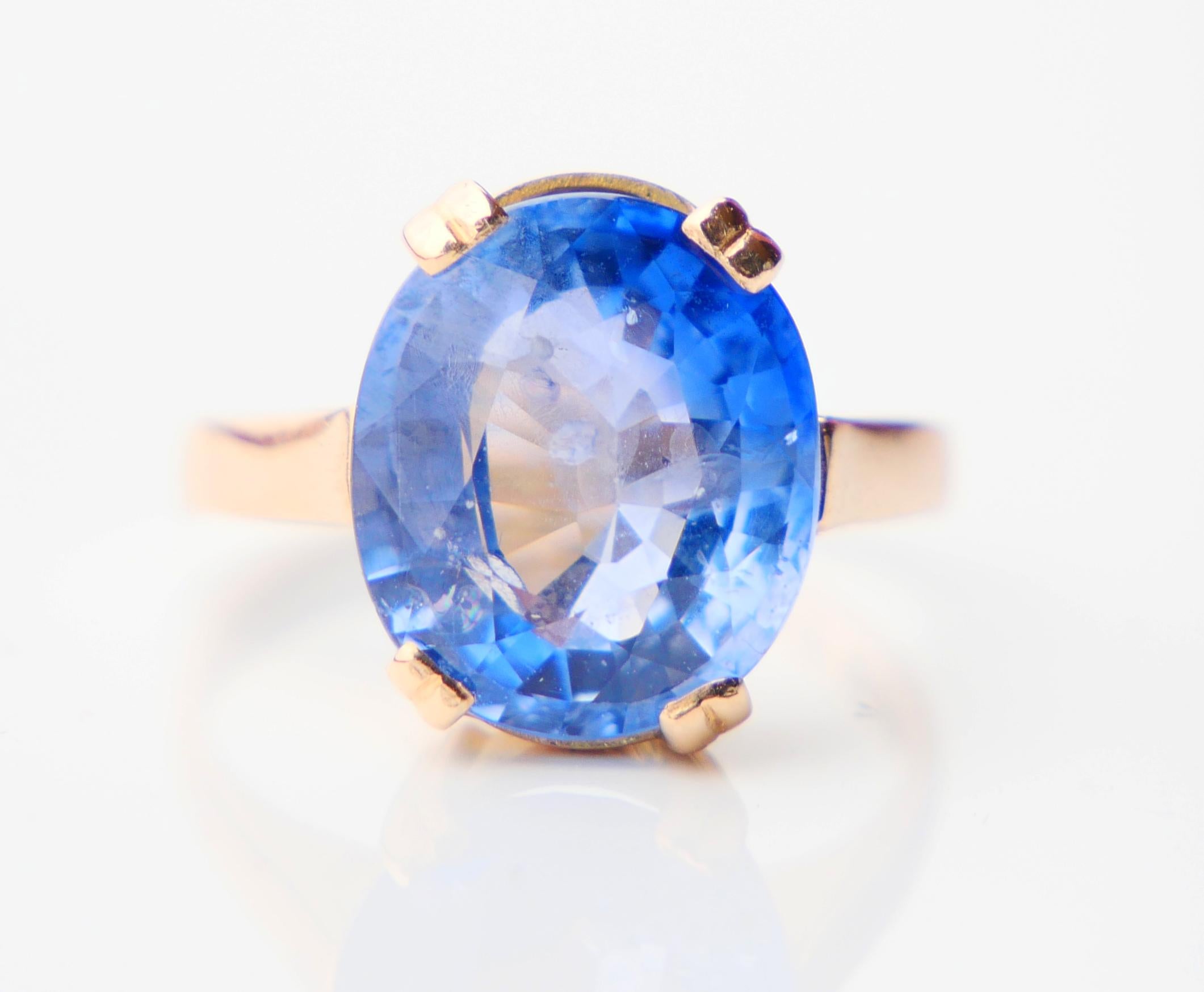1943 Ring 5.5 ct natural Cornflow Blue Sapphire solid 18K Gold Ø US4.75/ 4gr For Sale 3