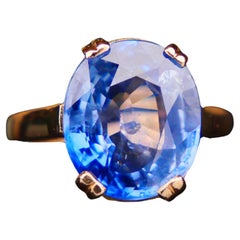 Vintage 1943 Ring 5.5 ct natural Cornflow Blue Sapphire solid 18K Gold Ø US4.75/ 4gr