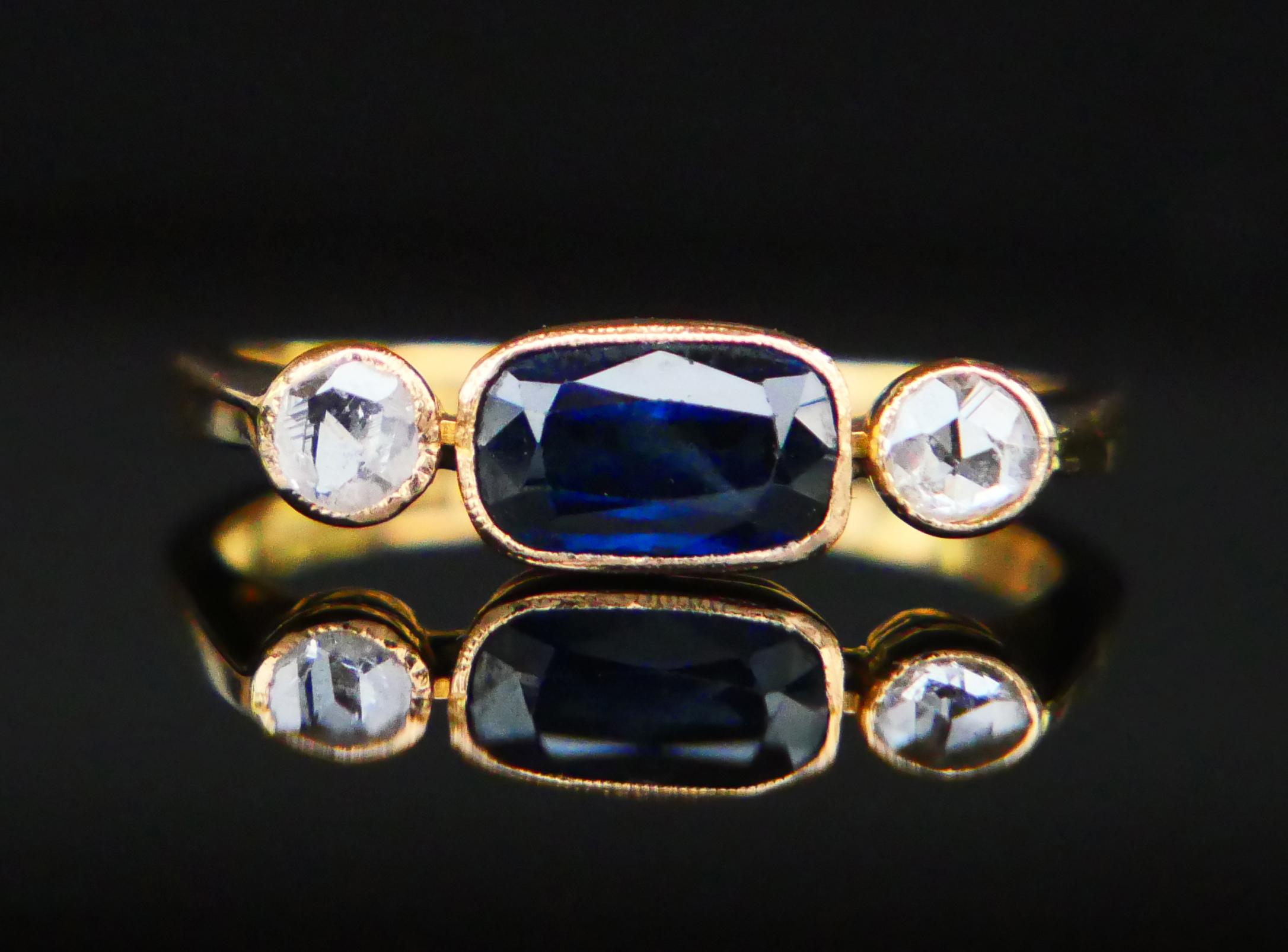 Art Déco 1943 Anello naturale 1,25ct Zaffiro 0,28ctw Diamante  Oro 18K Ø US 5,75/ 2,85 gr in vendita