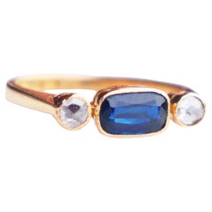 1943 Ring natürlicher 1,25 Karat Saphir 0,28 Karat Diamant  18K Gold Ø US 5,75/ 2,85 gr