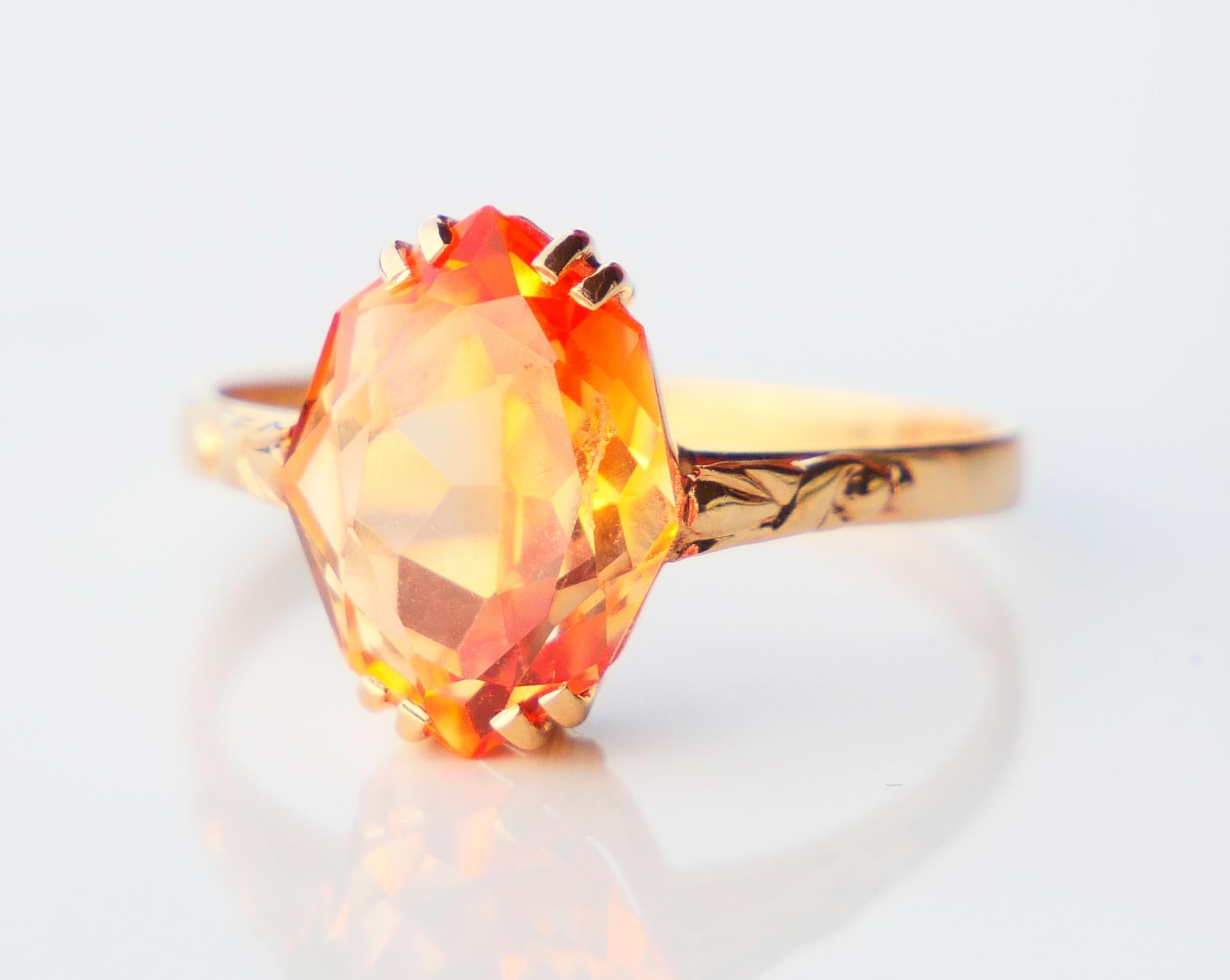 1943 Ring Orange Saphir massiv 18K Gold Ø 7US /  2.6gr im Angebot 8