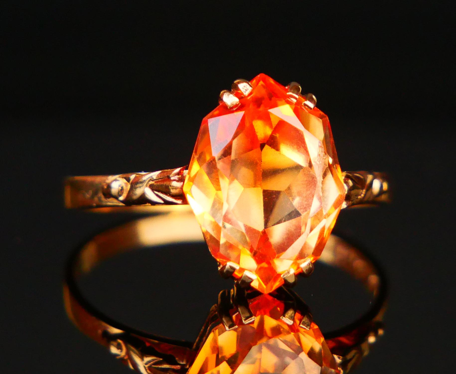 1943 Ring Orange Saphir massiv 18K Gold Ø 7US /  2.6gr (Art déco) im Angebot