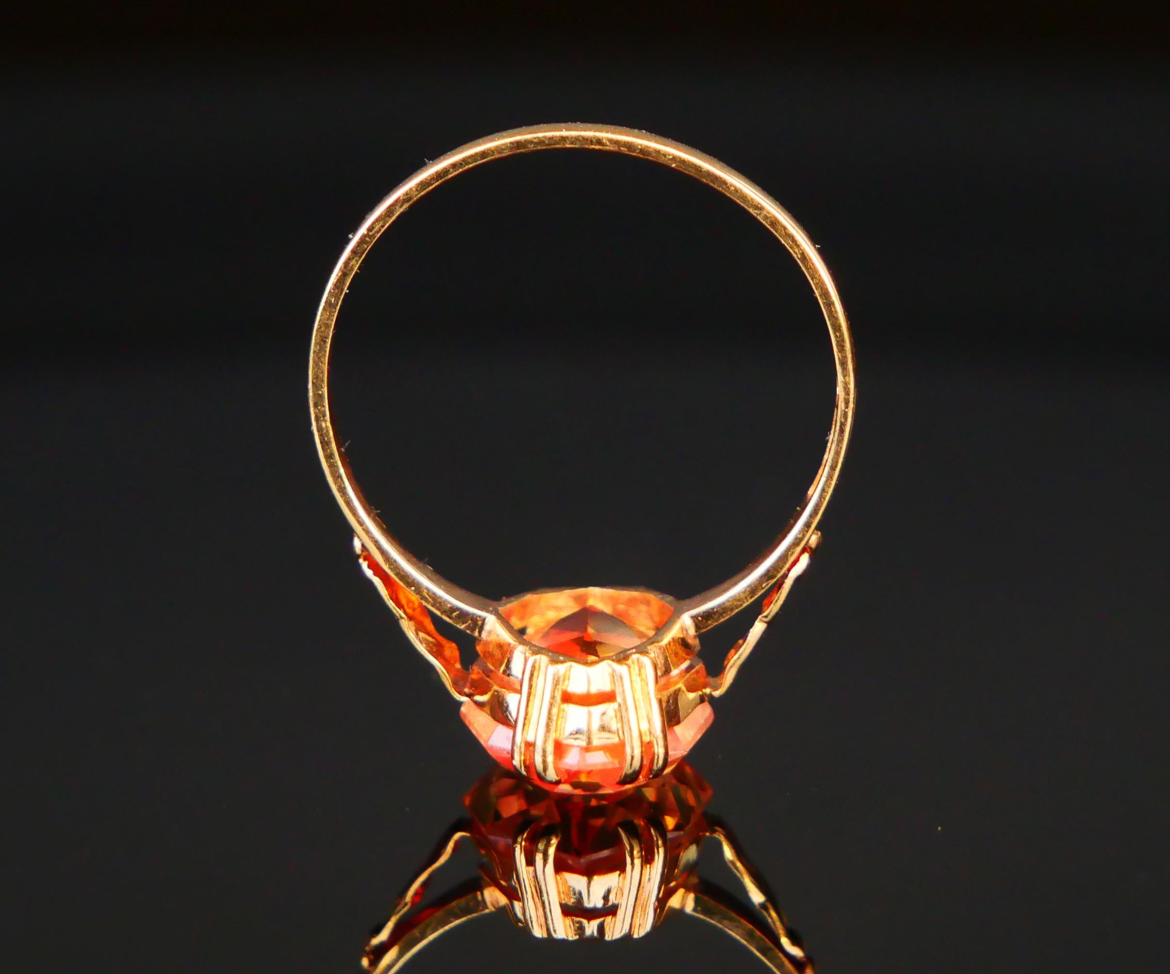 1943 Ring Orange Saphir massiv 18K Gold Ø 7US /  2.6gr (Baguetteschliff) im Angebot