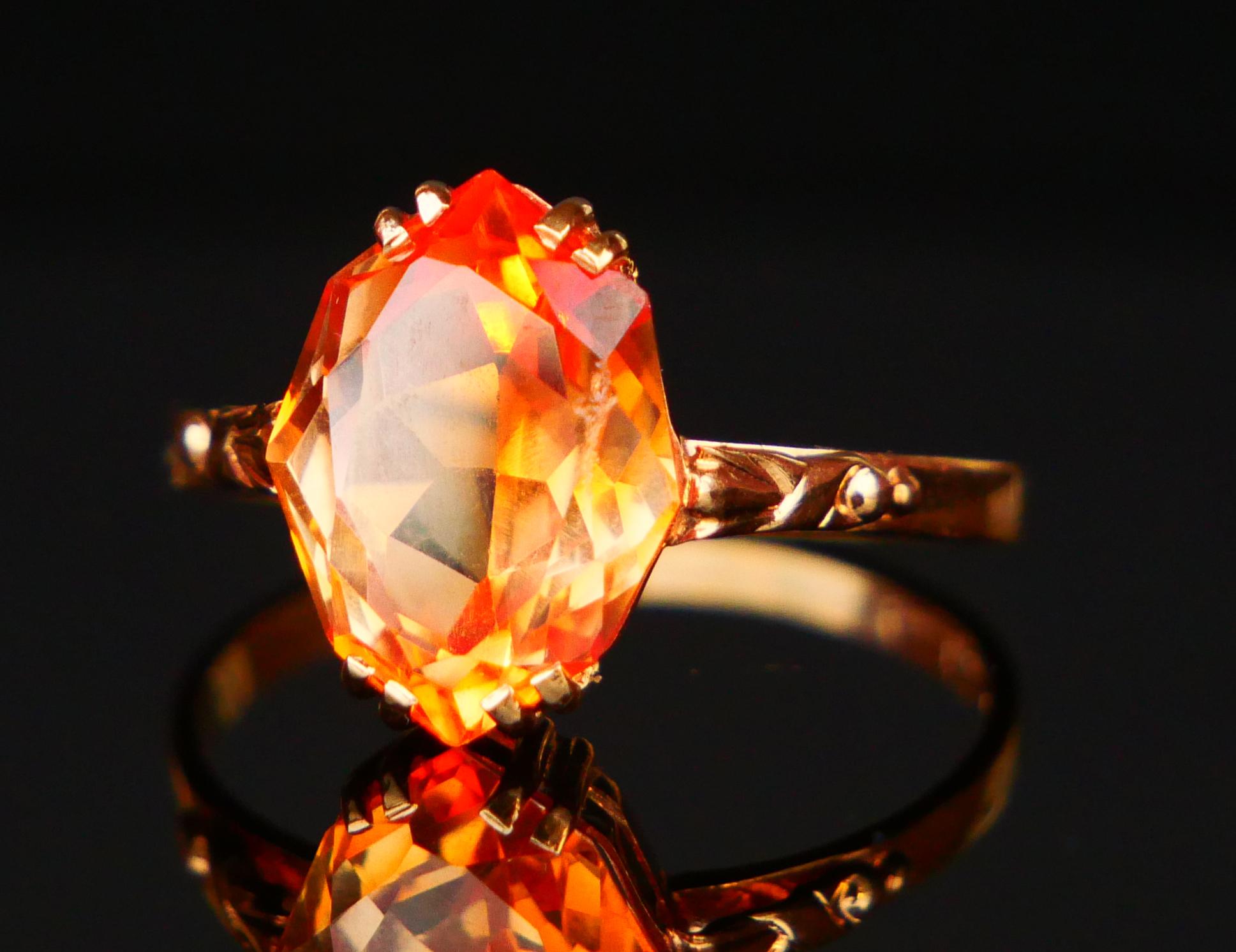 1943 Ring Orange Saphir massiv 18K Gold Ø 7US /  2.6gr Damen im Angebot