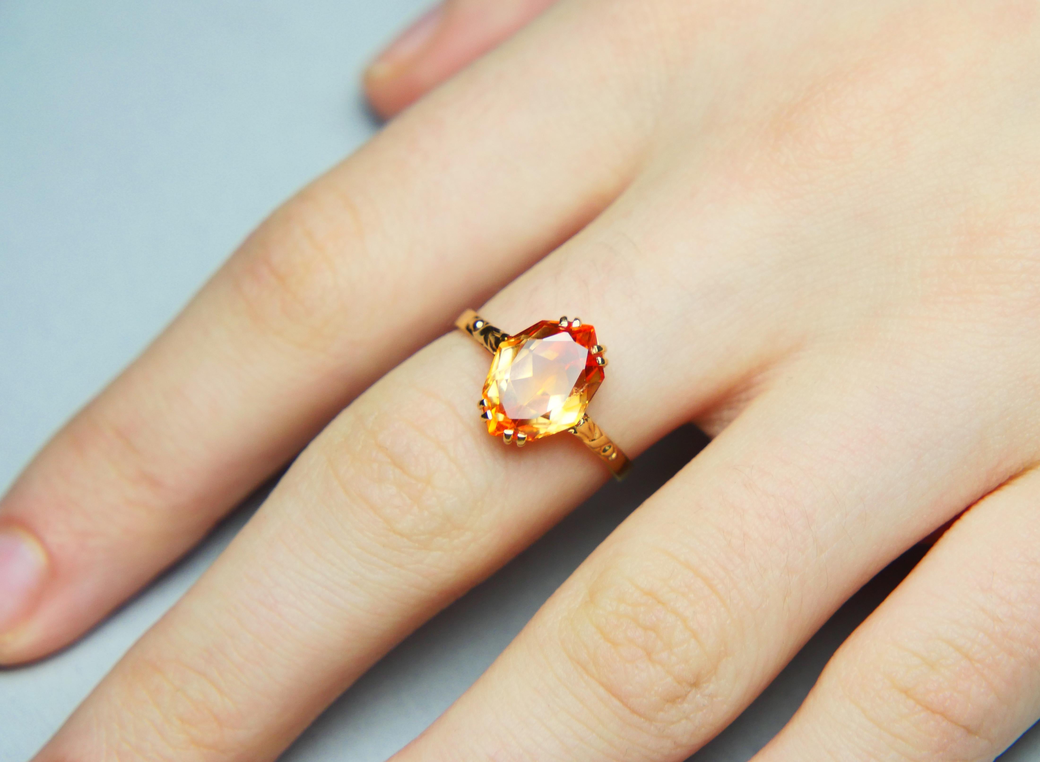 1943 Ring Orange Saphir massiv 18K Gold Ø 7US /  2.6gr im Angebot 2