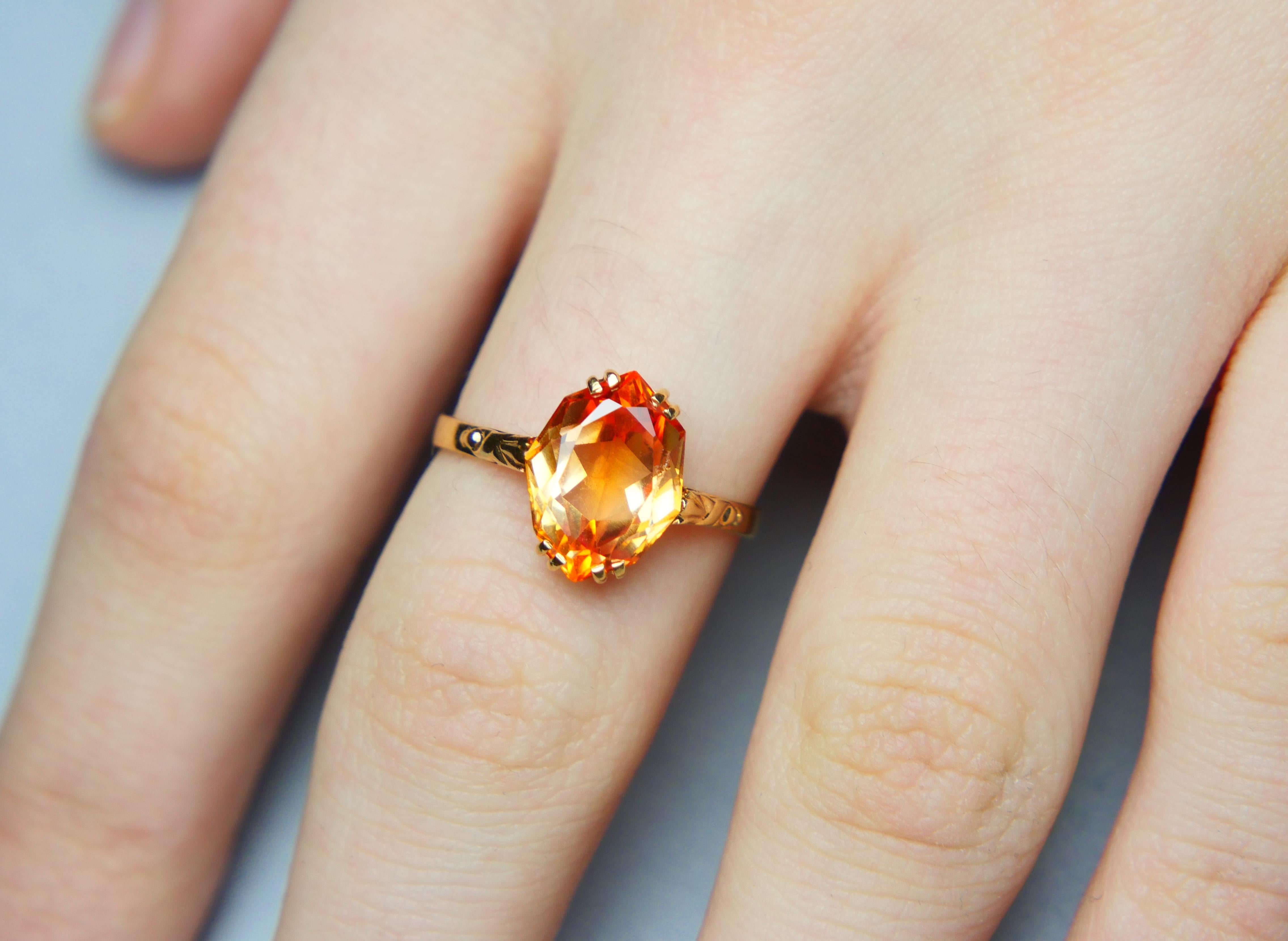 1943 Ring Orange Saphir massiv 18K Gold Ø 7US /  2.6gr im Angebot 3