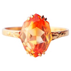 1943 Ring Orange Sapphire solid 18K Gold Ø 7US /  2.6gr