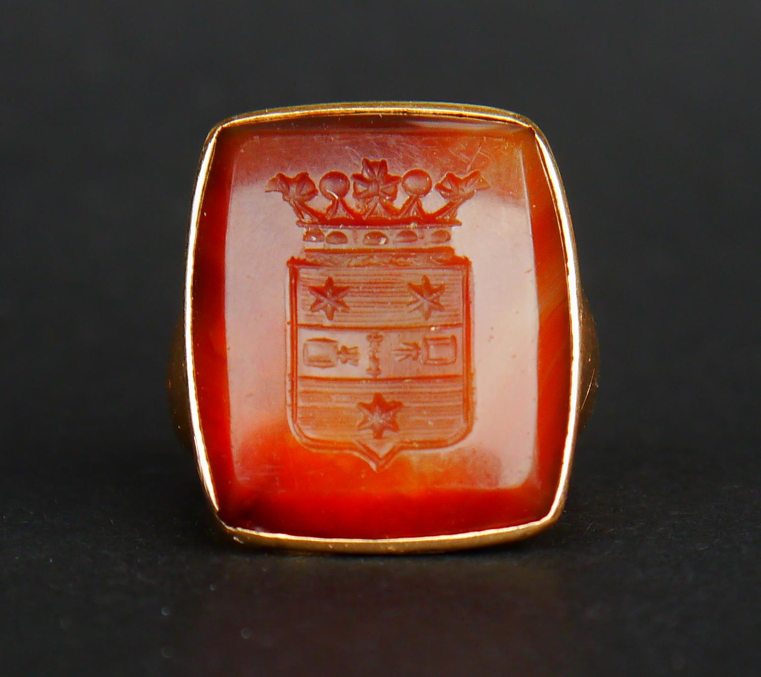 Retro 1943 Signet Ring von Heijkenskjöld Intaglio Ring Red Onyx 18K Gold ØUS8/ 14gr