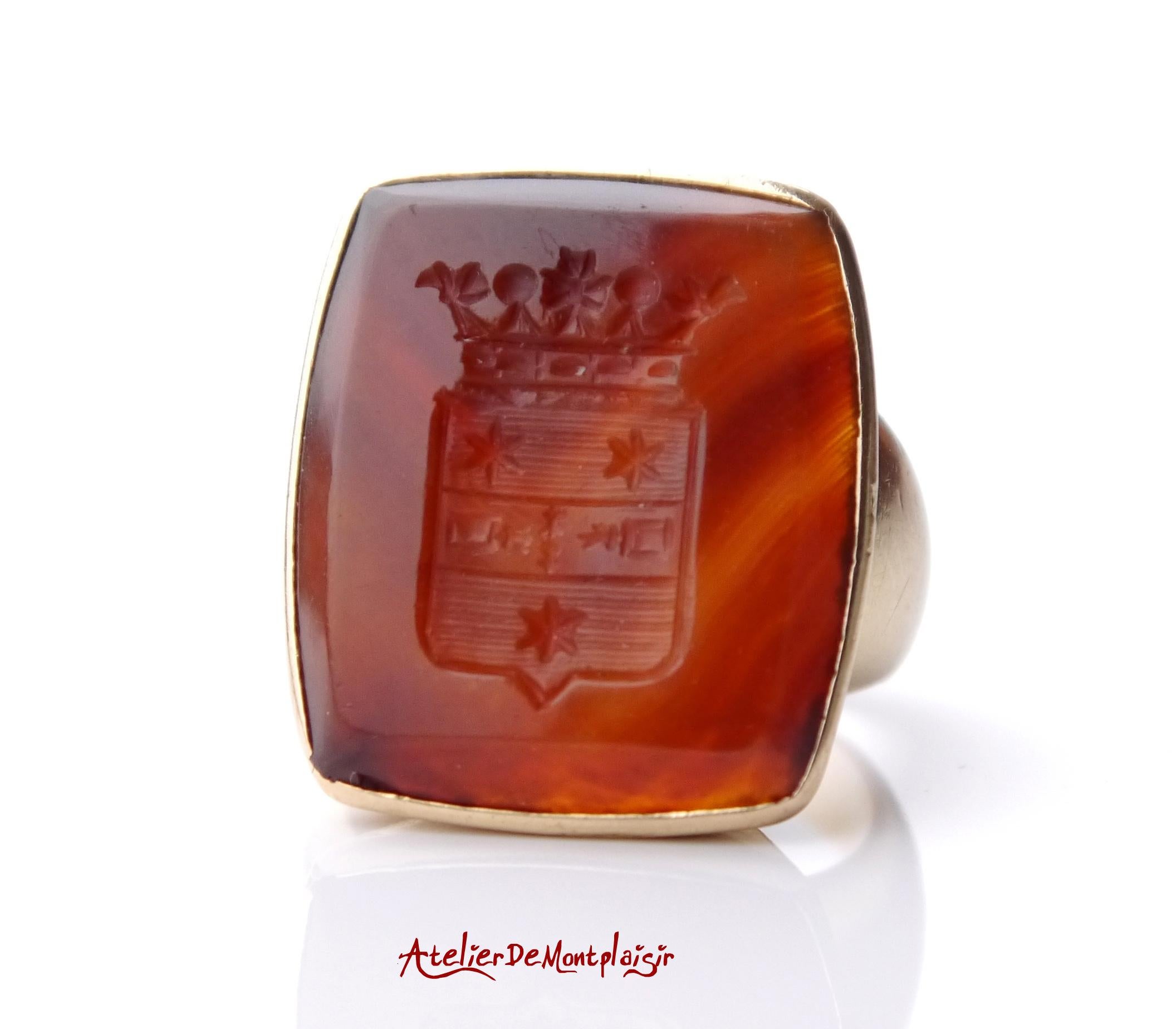 1943 Signet Ring von Heijkenskjöld Intaglio Ring Red Onyx 18K Gold ØUS8/ 14gr 3