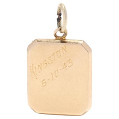 1943 Small Gold Rectangle Locket Pendant, 10KT Yellow Gold, Length 3/4 Inch