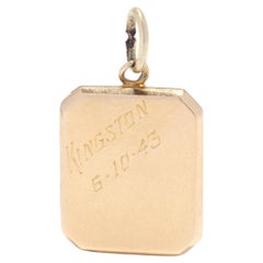 1943 Small Gold Rectangle Locket Pendant, 10KT Yellow Gold, Length 3/4 Inch