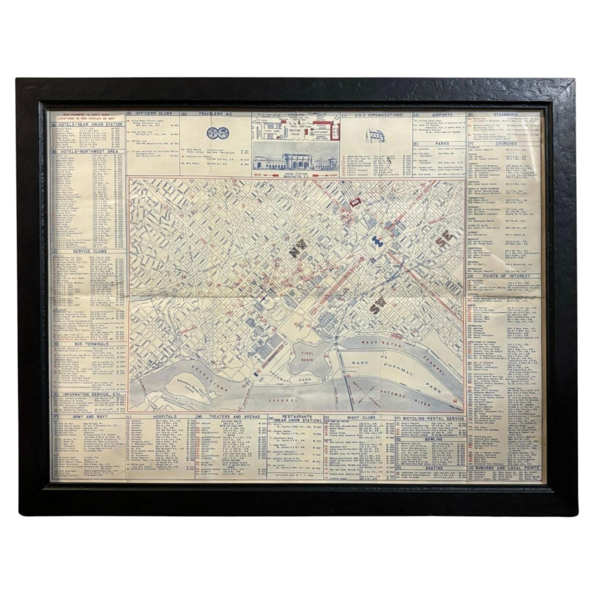 1943 "USO Map Guide to Washington" by Allen F. Free, Published by the U.S.O. For Sale