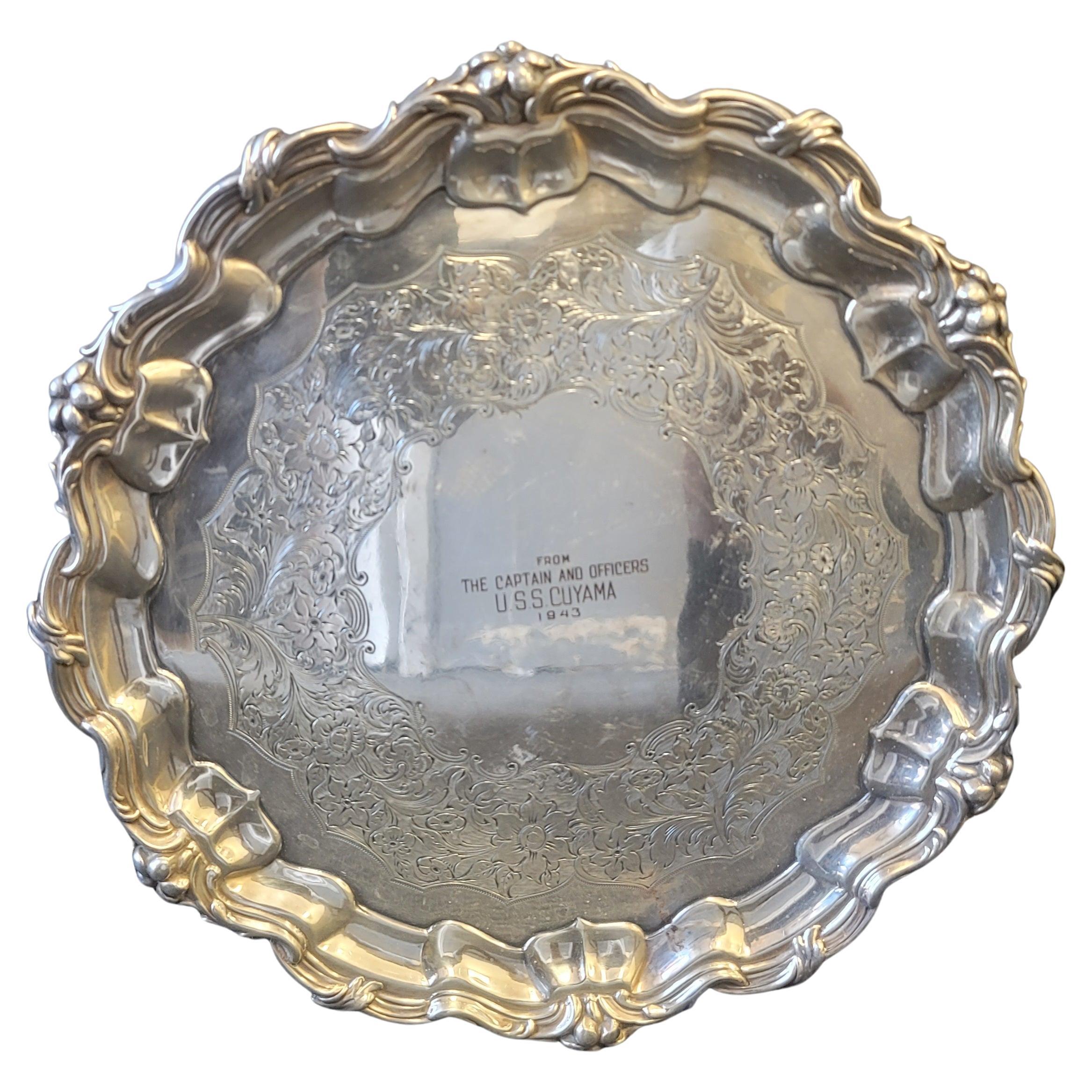 1943 USS Cuyama Footed Silverplate Salver For Sale
