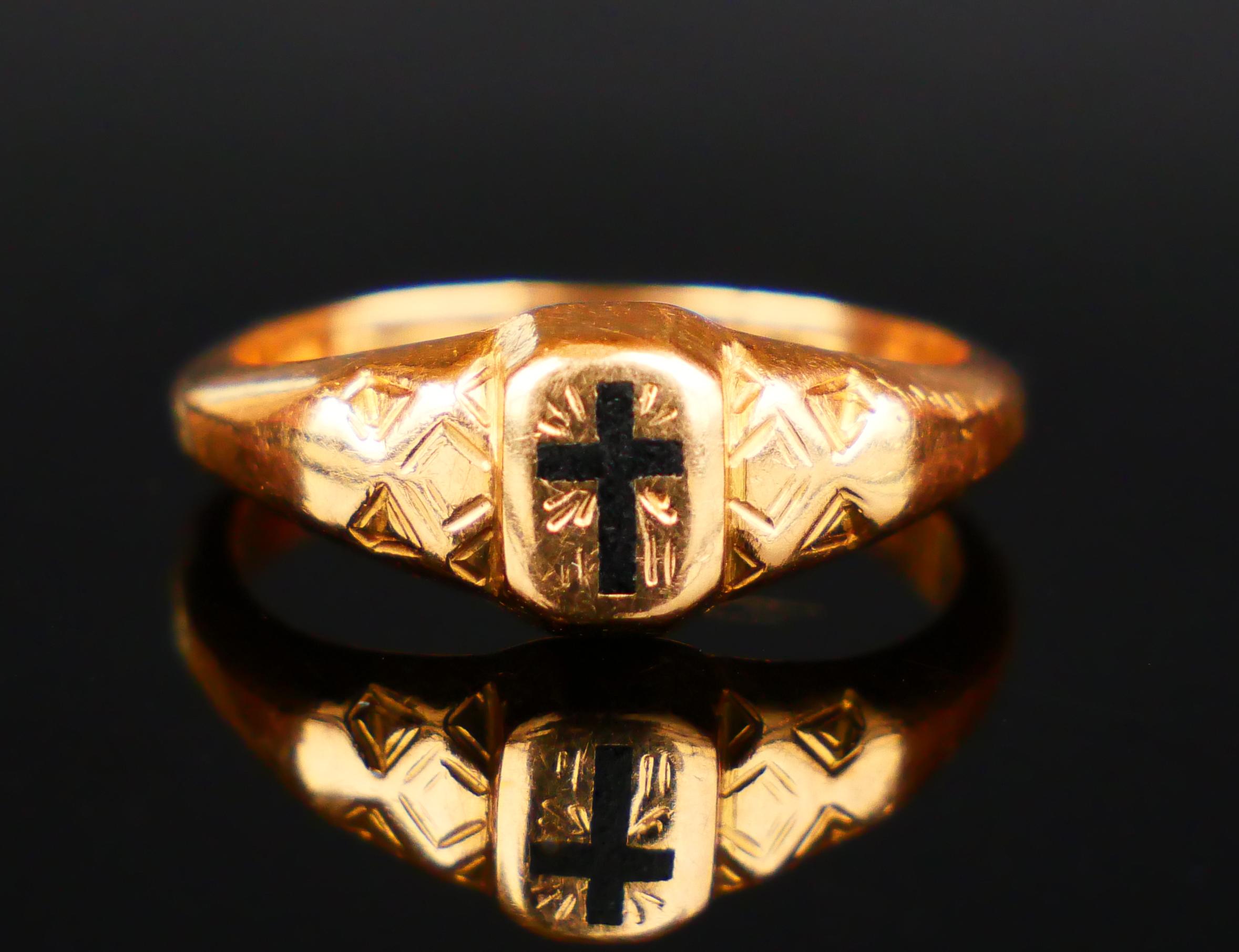 1944 Finland Cross Ring solid 18K Gold Enamel Ø5.5US/1.9gr For Sale 6